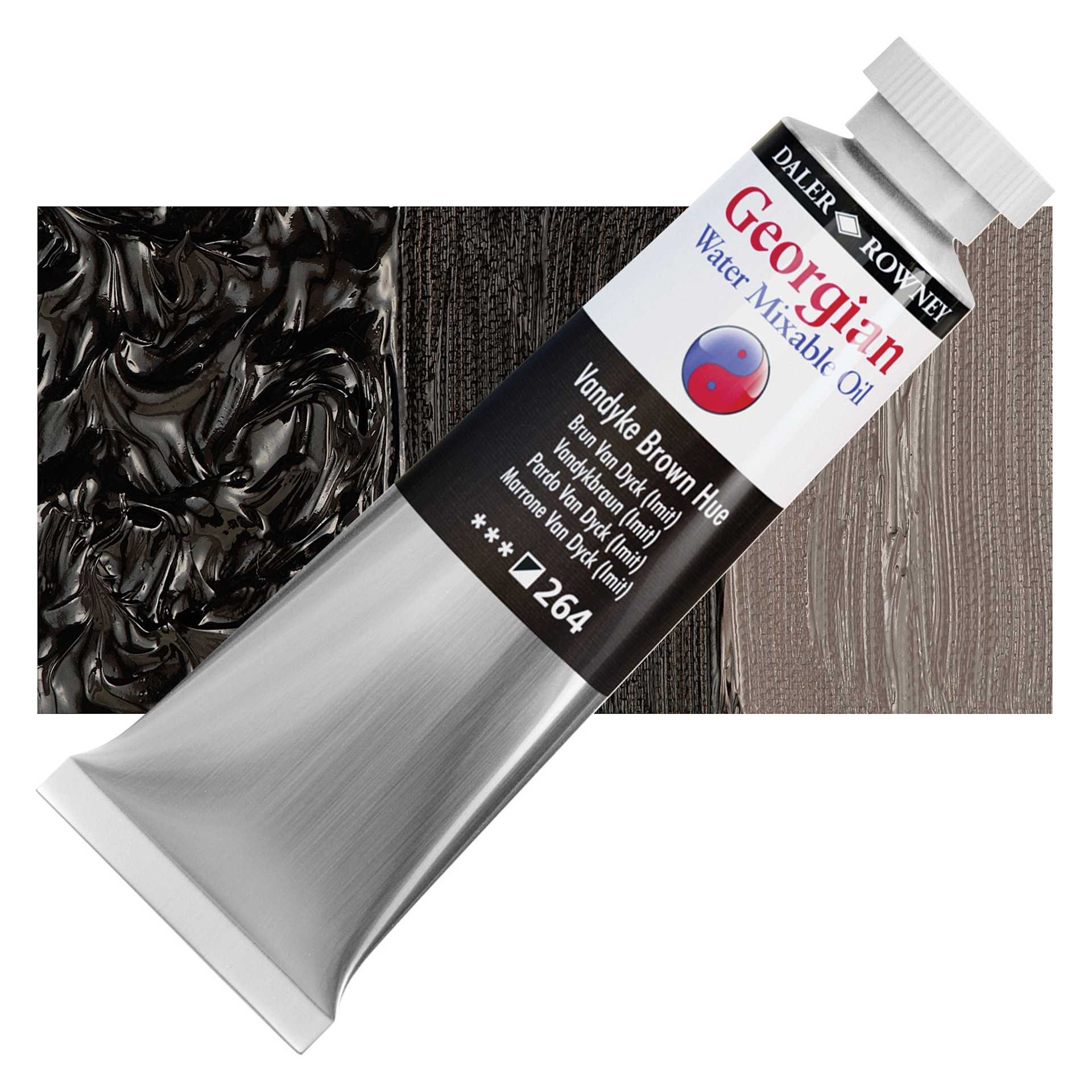 Georgian Water Mixable Oil - Vandyke Brown Hue, 37 ml tube and swatch
