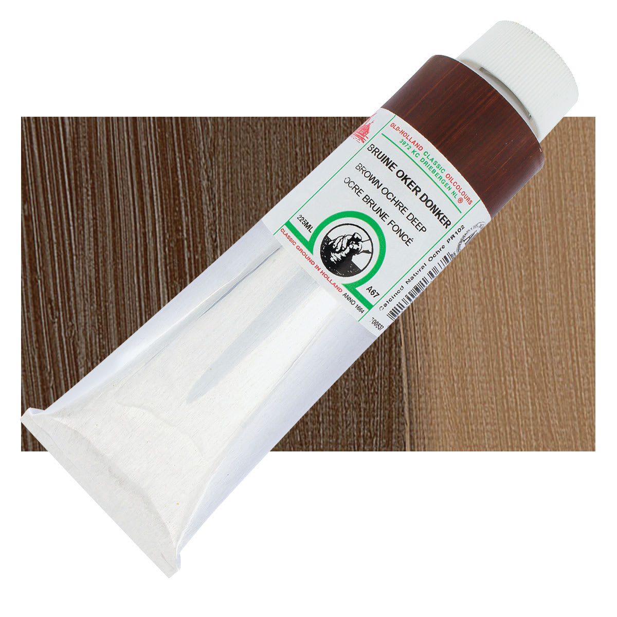 Old Holland Classic Oil Color - Brown Ochre Deep, 225 ml tube and swatch