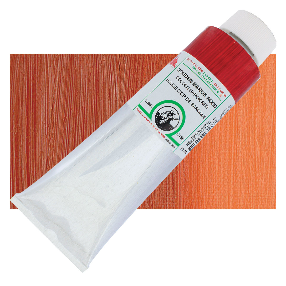 Old Holland Classic Oil Color - Golden Barok Red, 225 ml tube and swatch