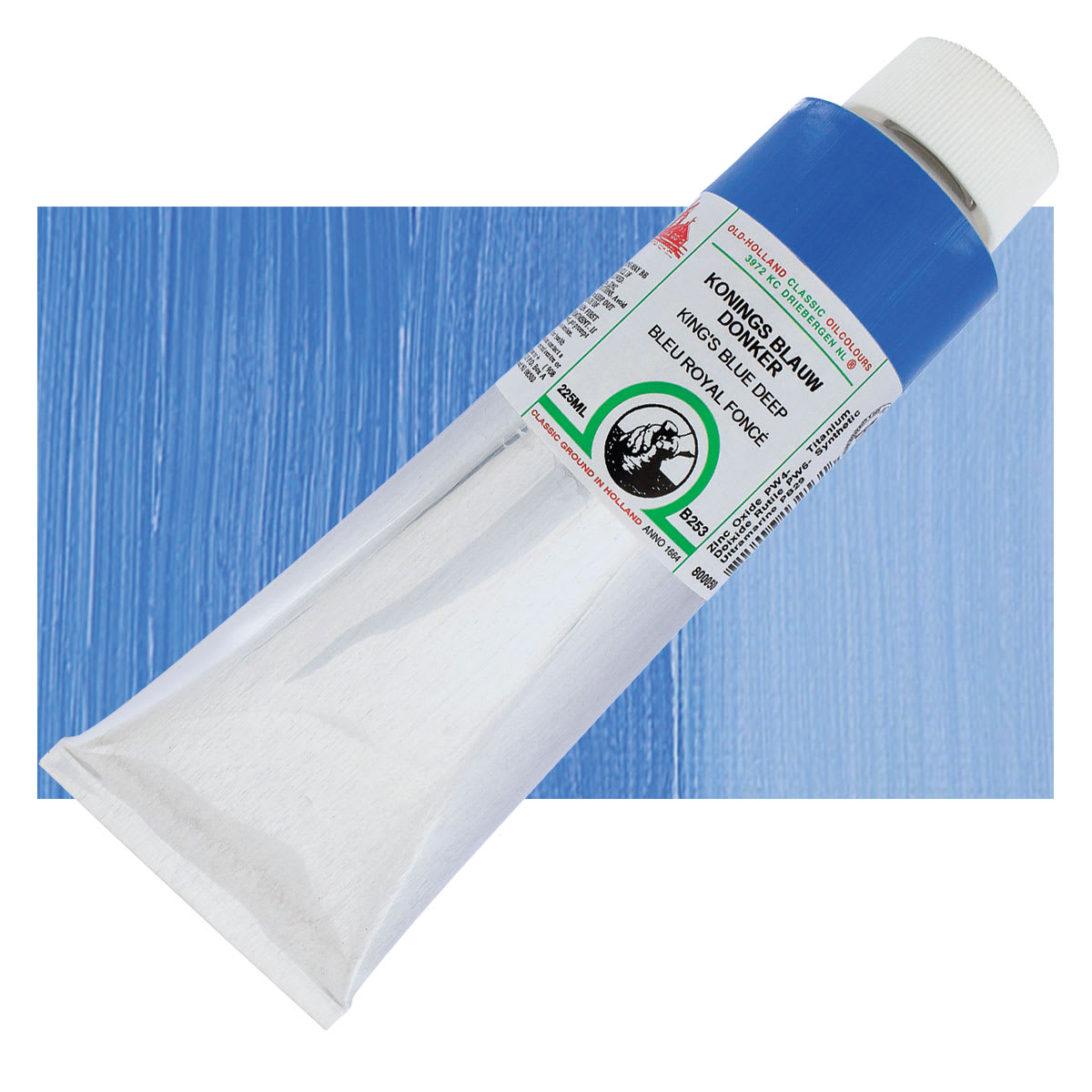 Old Holland Classic Oil Color - King's Blue Deep, 225 ml tube and swatch