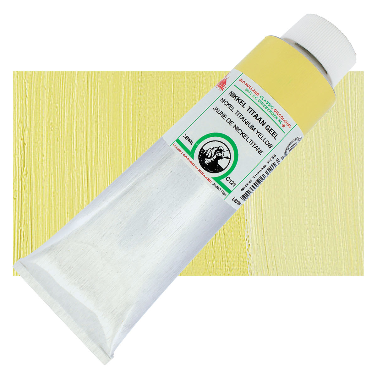 Old Holland Classic Oil Color - Nickel Titanium Yellow, 225 ml tube and swatch