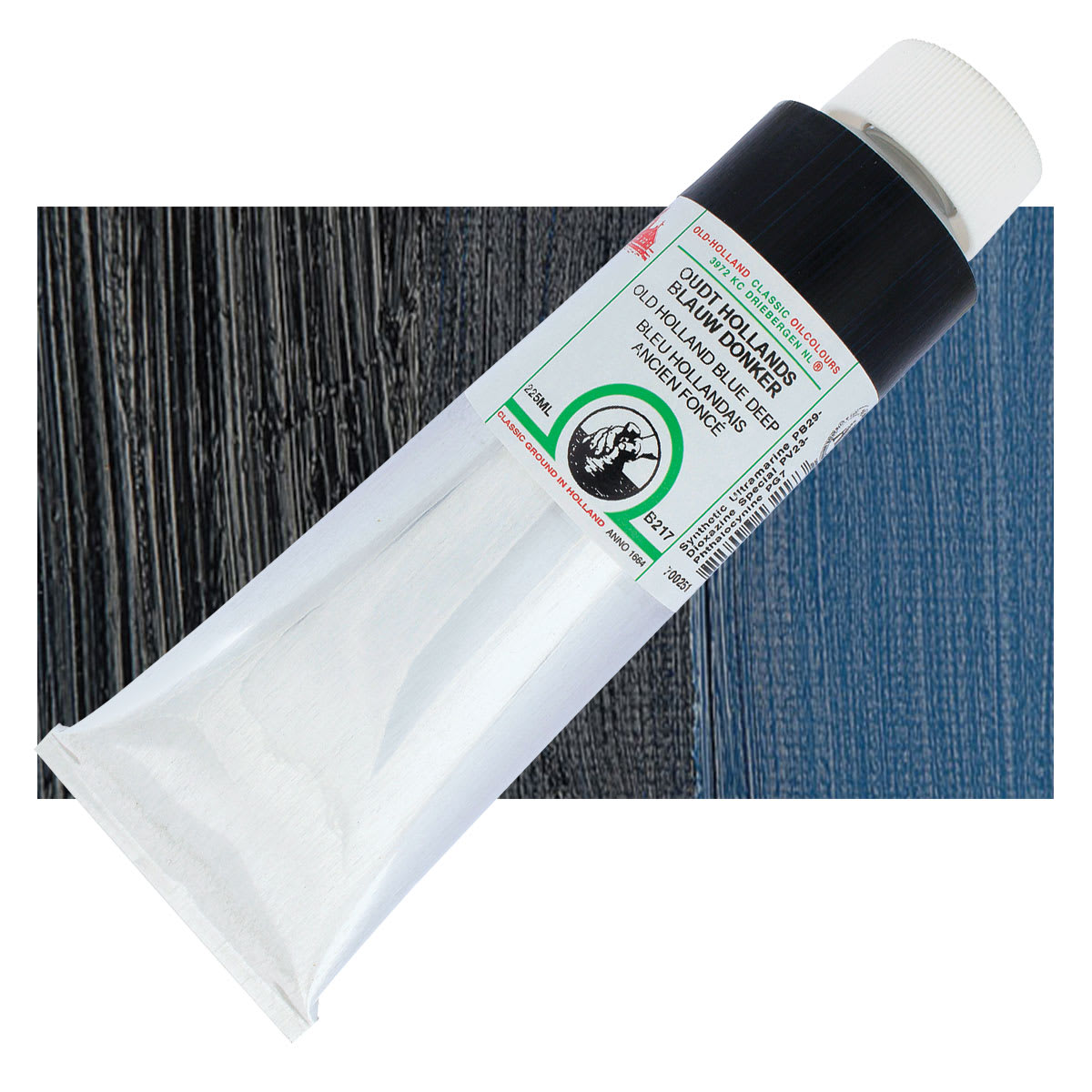 Old Holland Classic Oil Color - Old Holland Blue Deep, 225 ml tube and swatch