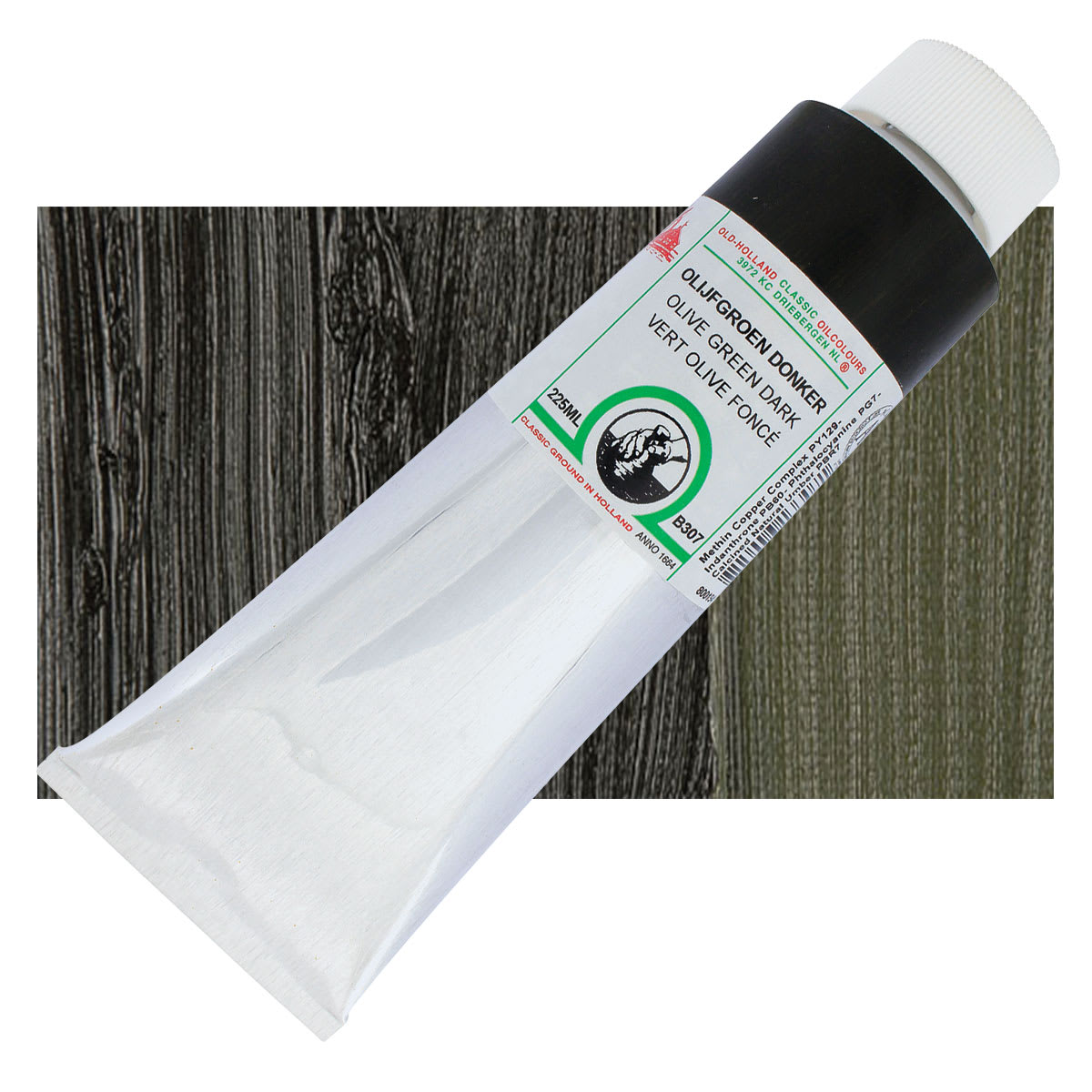 Old Holland Classic Oil Color - Olive Green Dark, 225 ml tube and swatch