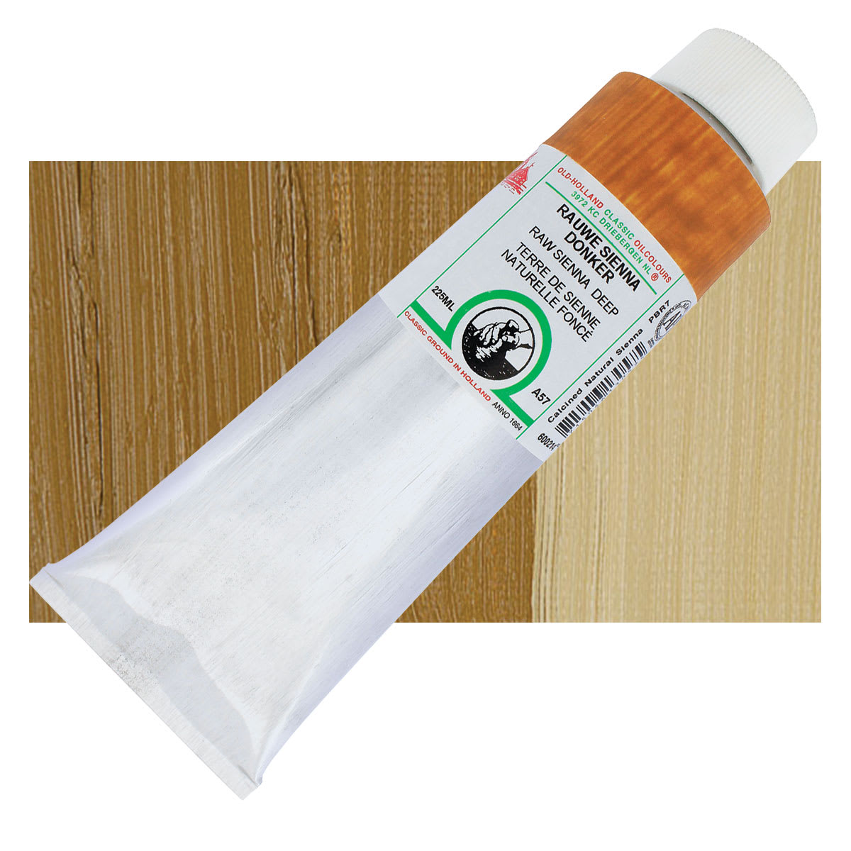 Old Holland Classic Oil Color - Raw Sienna Deep, 225 ml tube and swatch