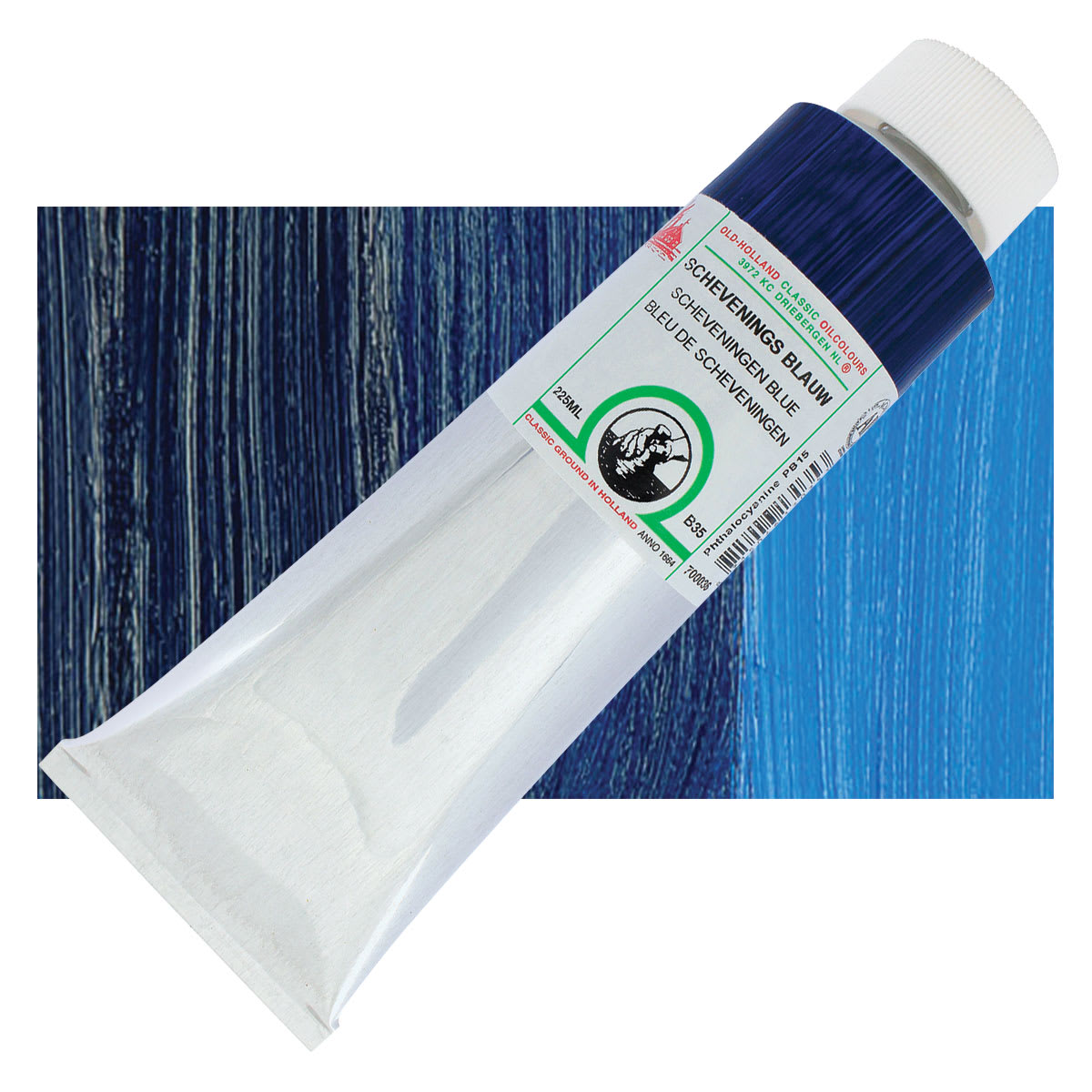 Old Holland Classic Oil Color - Scheveningen Blue, 225 ml tube and swatch