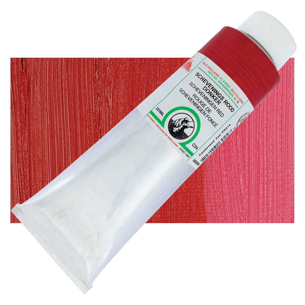 Old Holland Classic Oil Color - Scheveningen Red Deep, 225 ml tube and swatch