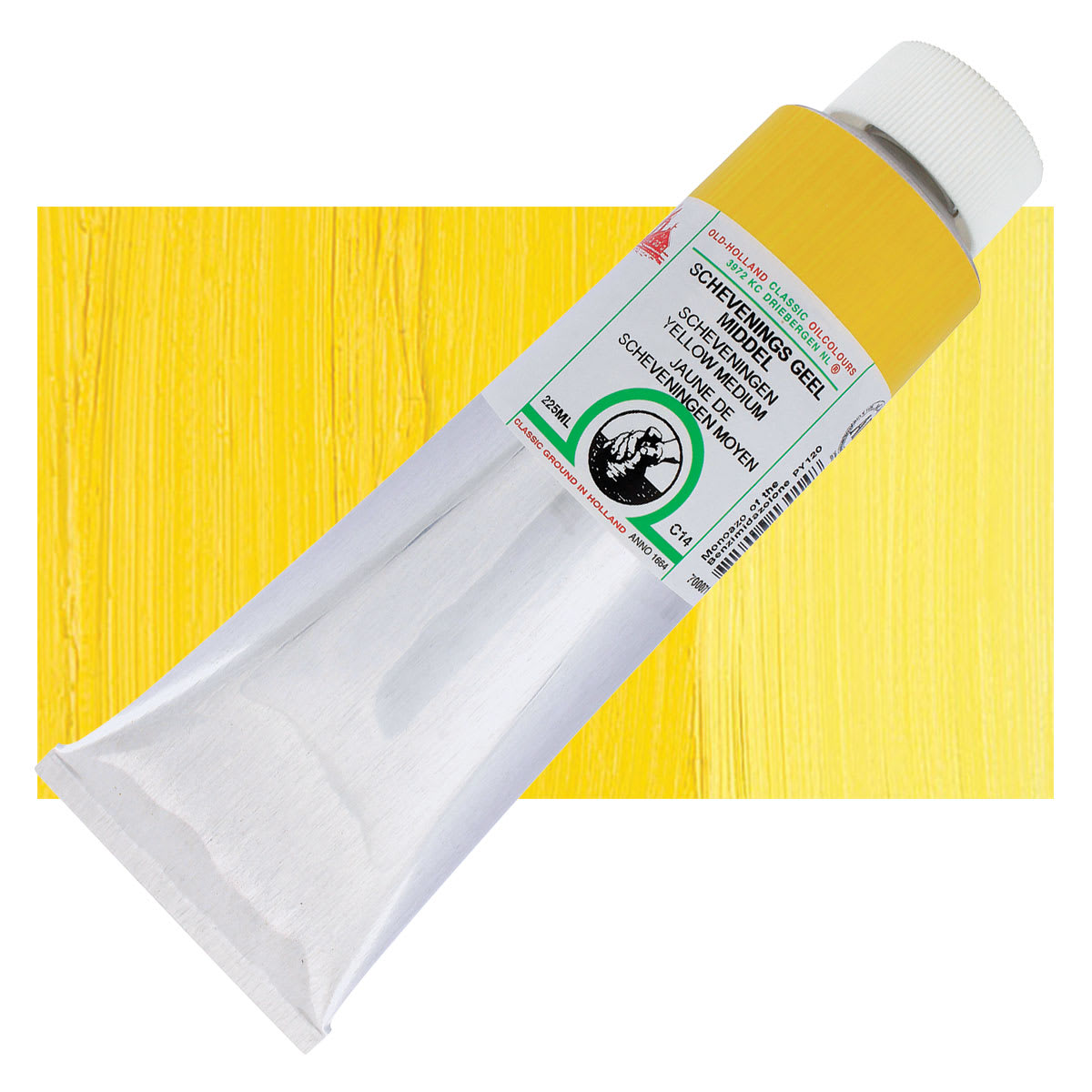 Old Holland Classic Oil Color - Scheveningen Yellow Medium, 225 ml tube and swatch