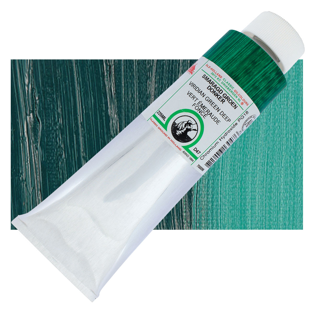 Old Holland Classic Oil Color - Viridian Green Deep, 225 ml tube and swatch