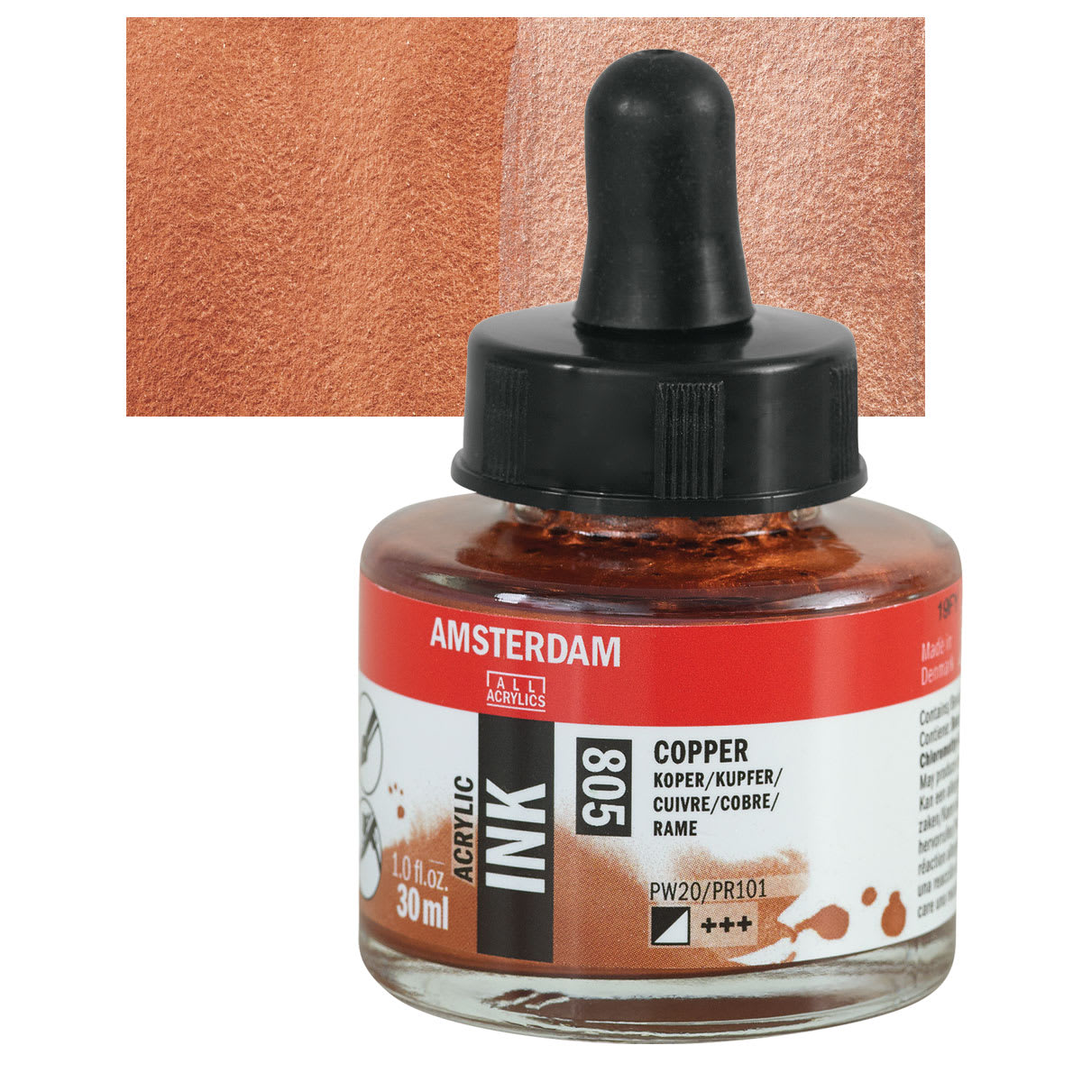 Amsterdam Acrylic Ink - Copper, 30 ml bottle and swatch