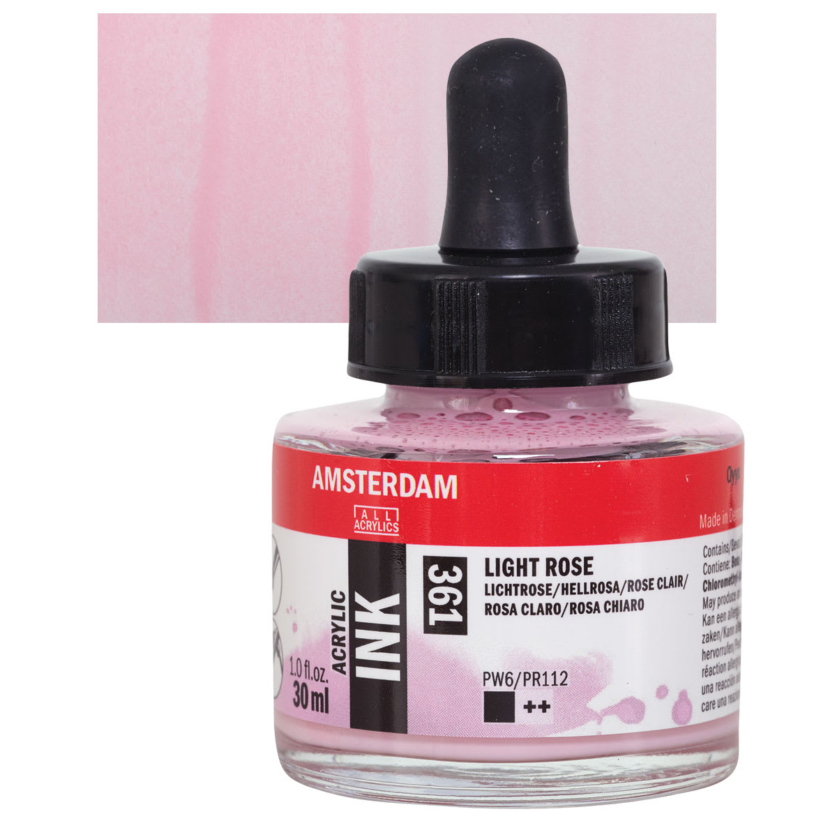 Amsterdam Acrylic Ink - Light Rose, 30 ml bottle and swatch