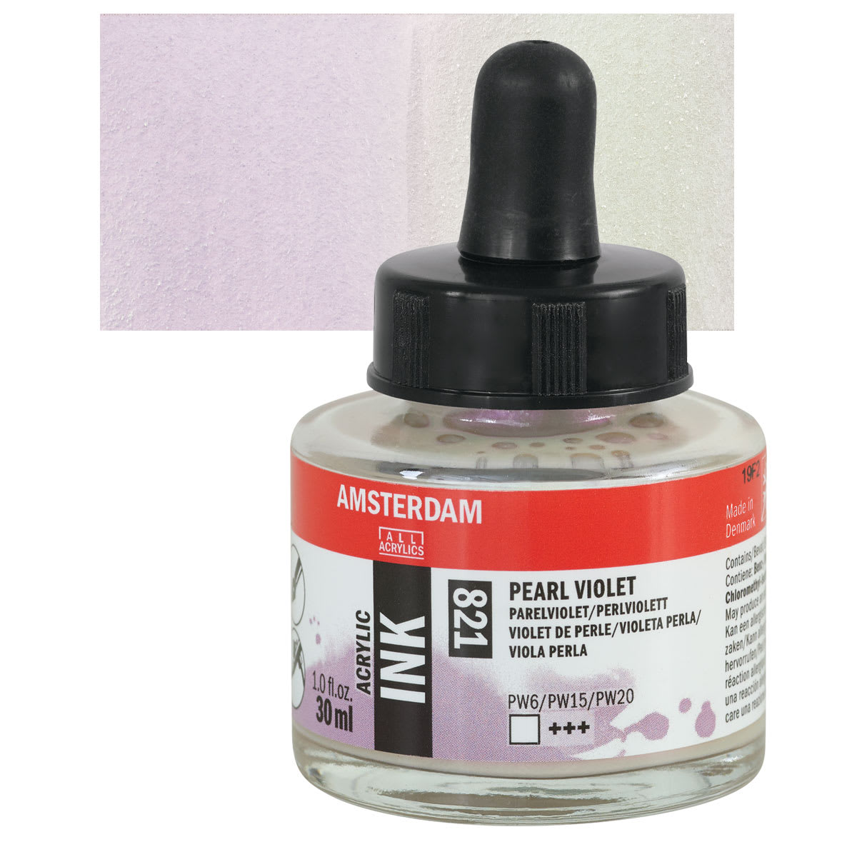 Amsterdam Acrylic Ink - Pearl Violet, 30 ml bottle and swatch