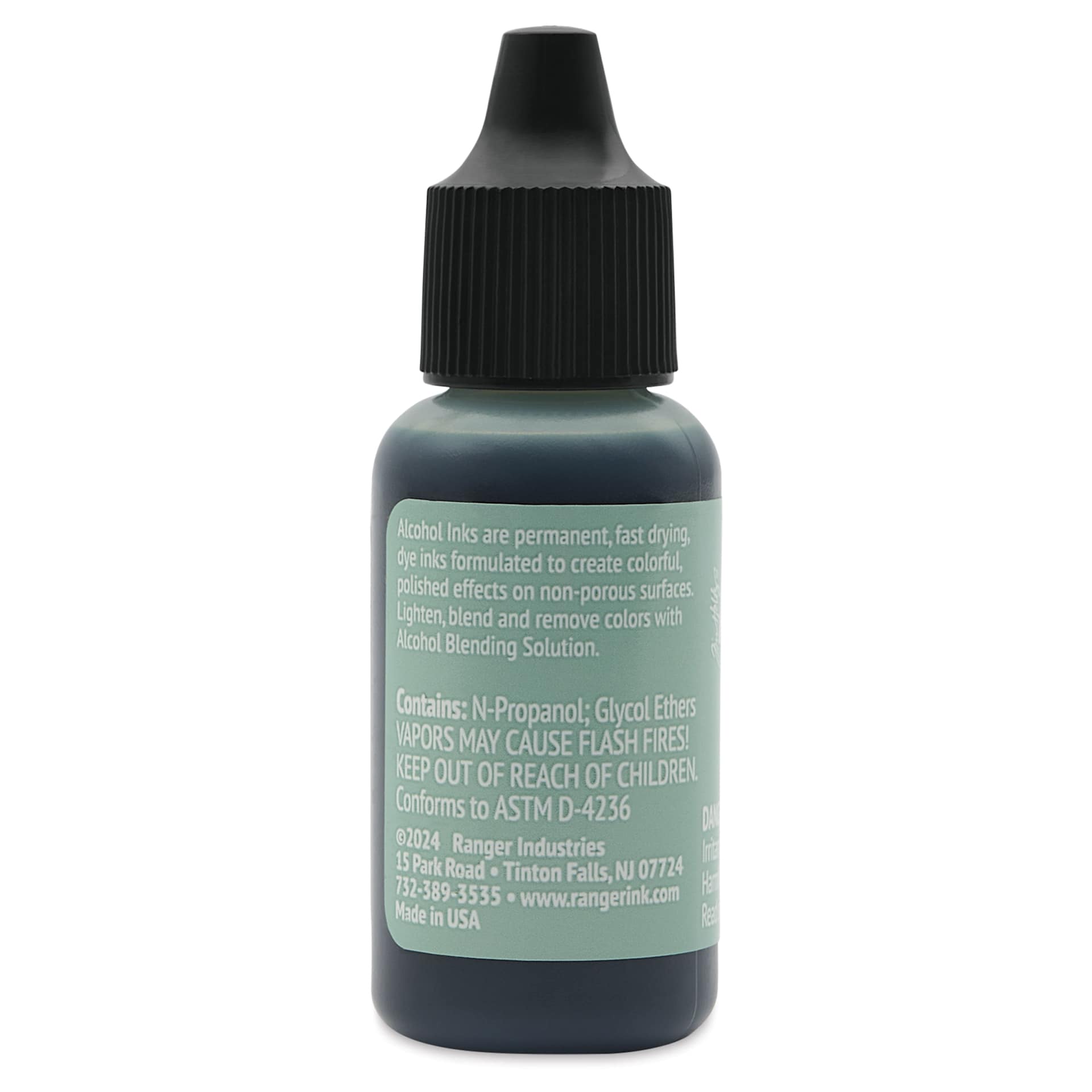 Ranger Tim Holtz Alcohol Ink - Juniper, 05 oz, back of the bottle