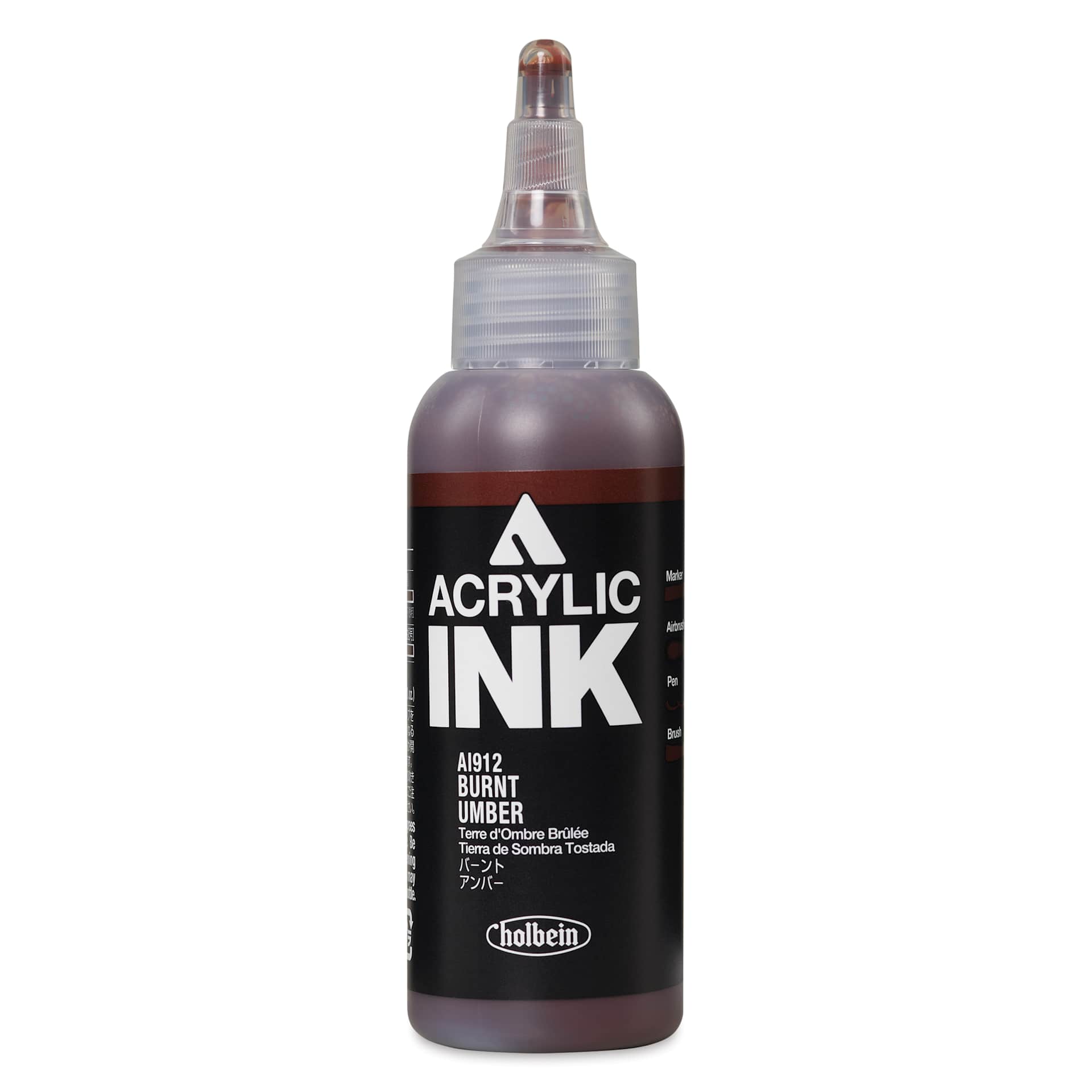 Holbein Acrylic Ink - Burn Umber, 100 ml, front of the bottle