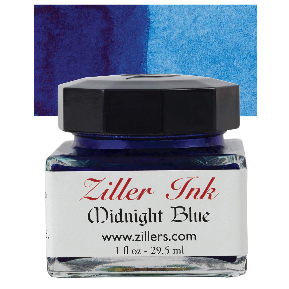 Ziller Ink - Midnight Blue, 1 oz bottle and swatch