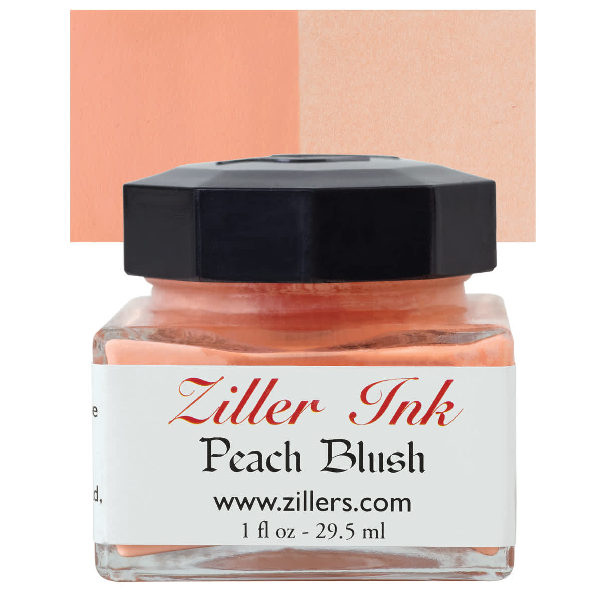 Ziller Ink - Peach Blush, 1 oz bottle and swatch