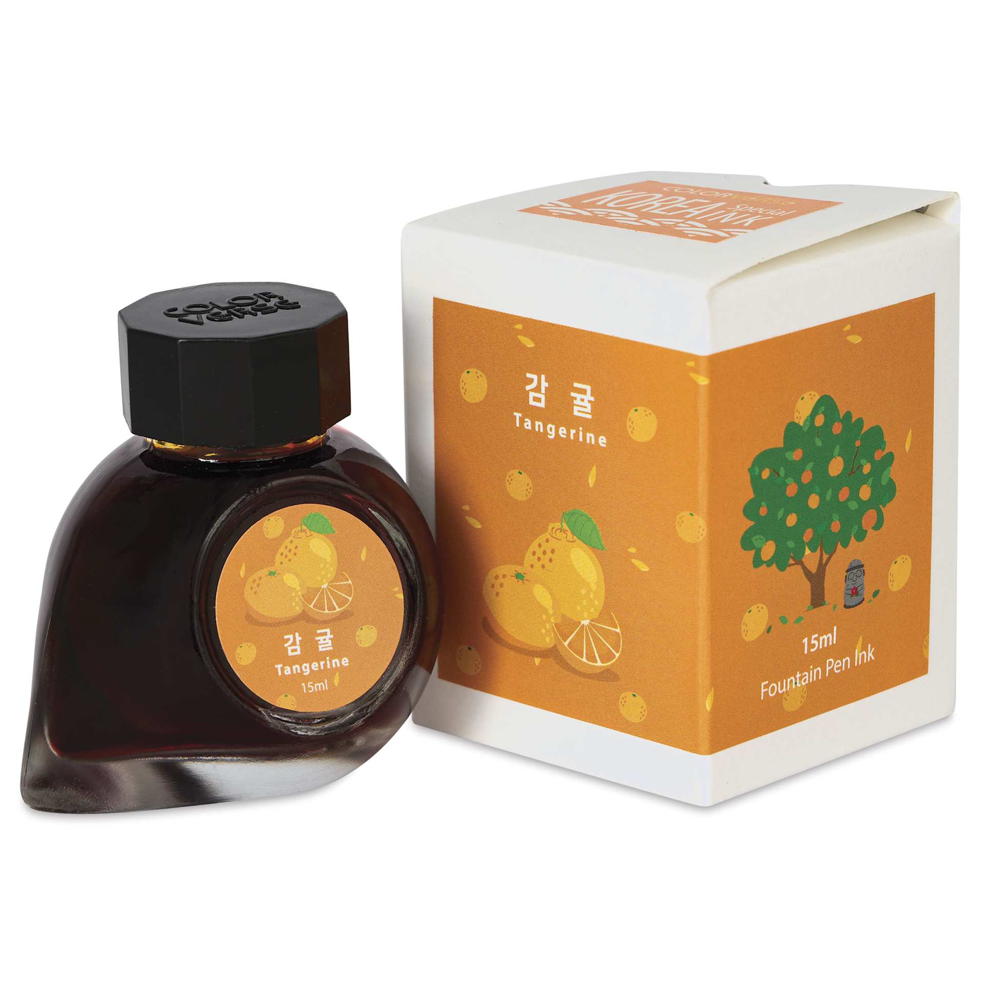 Colorverse Korea Special Fountain Pen Ink - 52 Tangerine, jar next to packaging box
