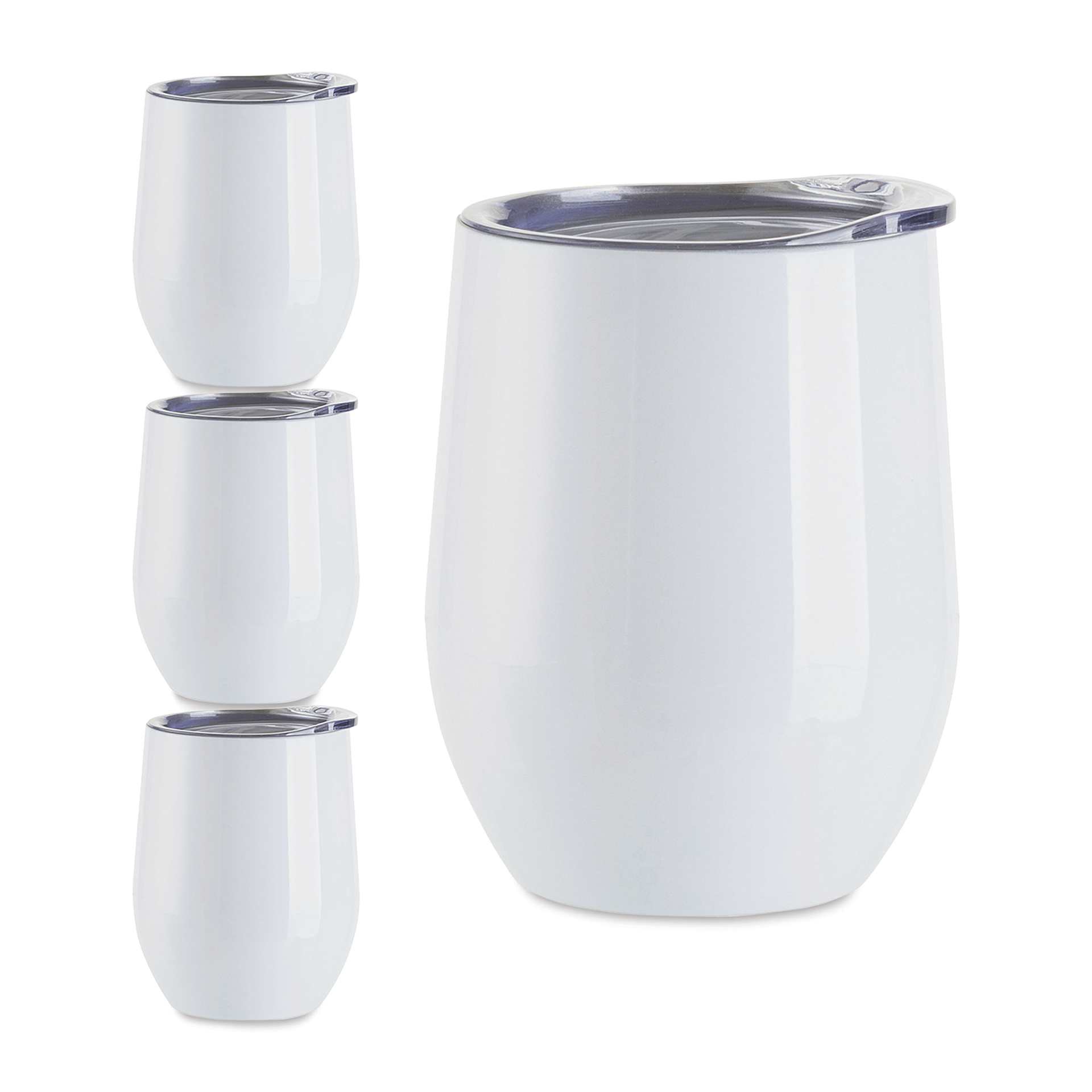 Craft Express Sublimation Printing Stainless Steel Stemless Wine Cup - 12 oz, White, Set of 4 (out of packaging)