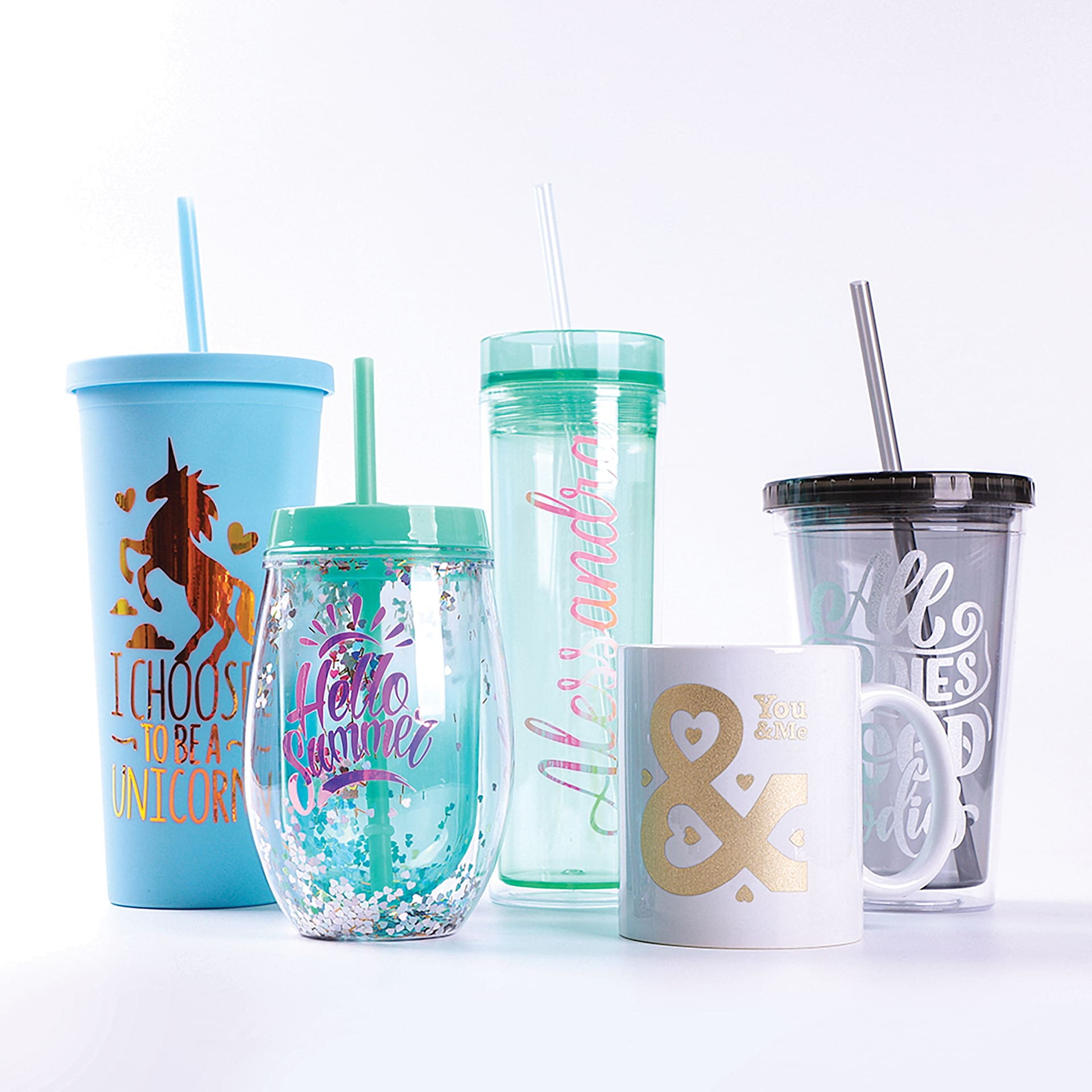 Craft Express Vinyl Sheets - Two Toned, Assorted Colors, 12" x 12", Set of 10 (two toned examples applied to cups)