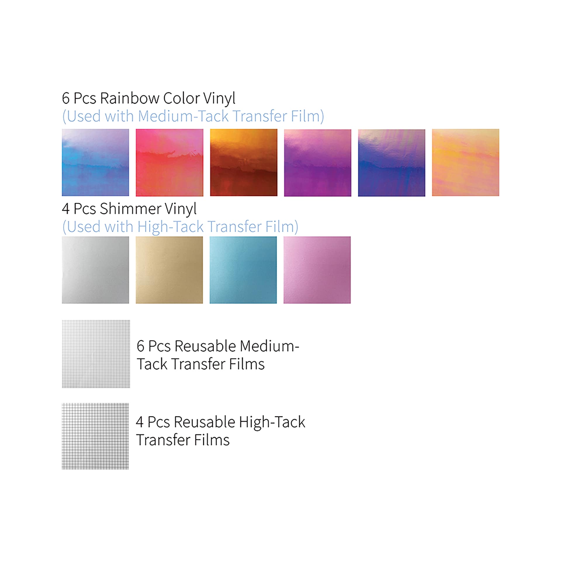 Craft Express Vinyl Sheets - Two Toned, Assorted Colors, 12" x 12", Set of 10 (color chart)