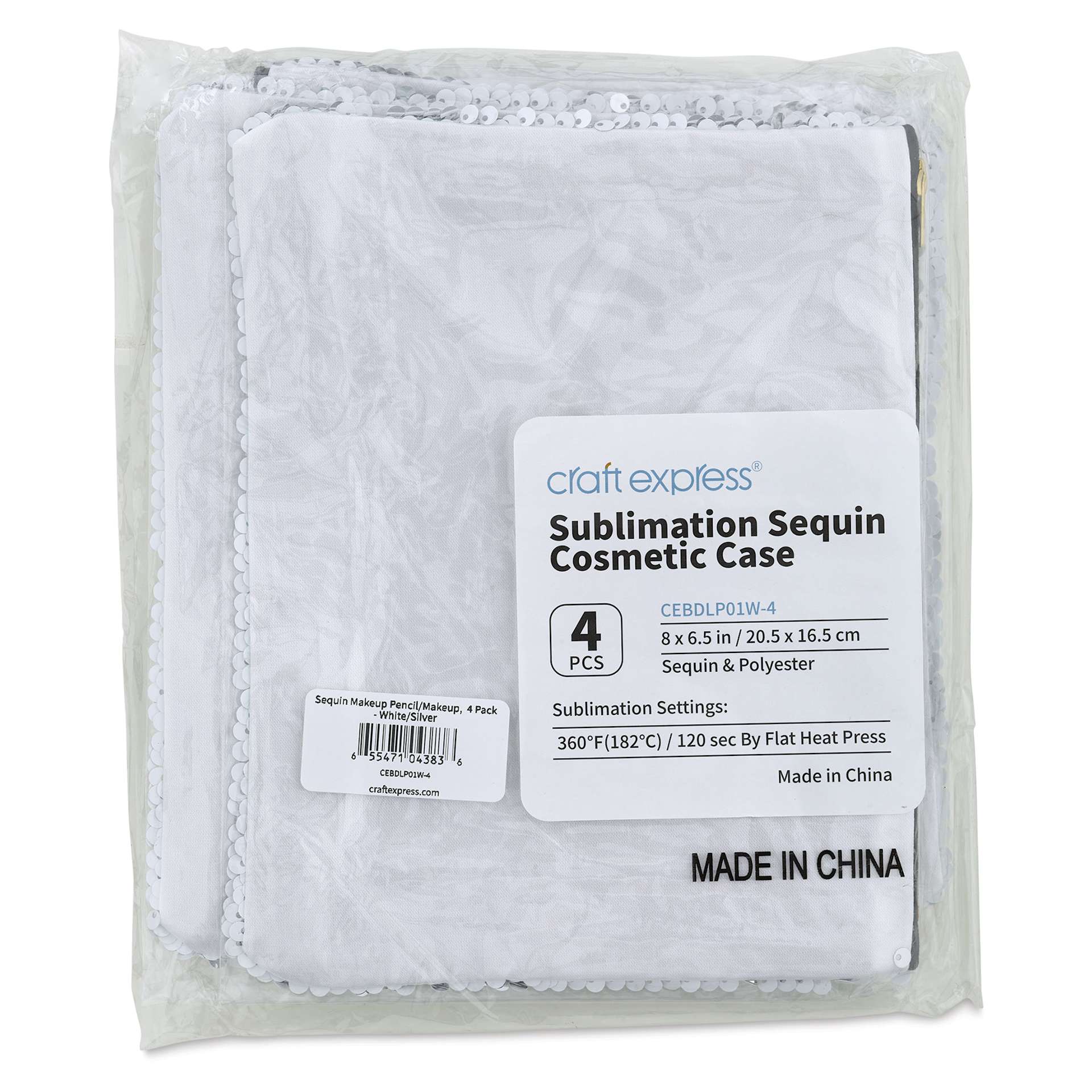 Craft Express Sublimation Printing Makeup Case - Reverse Sequin, Pkg of 4