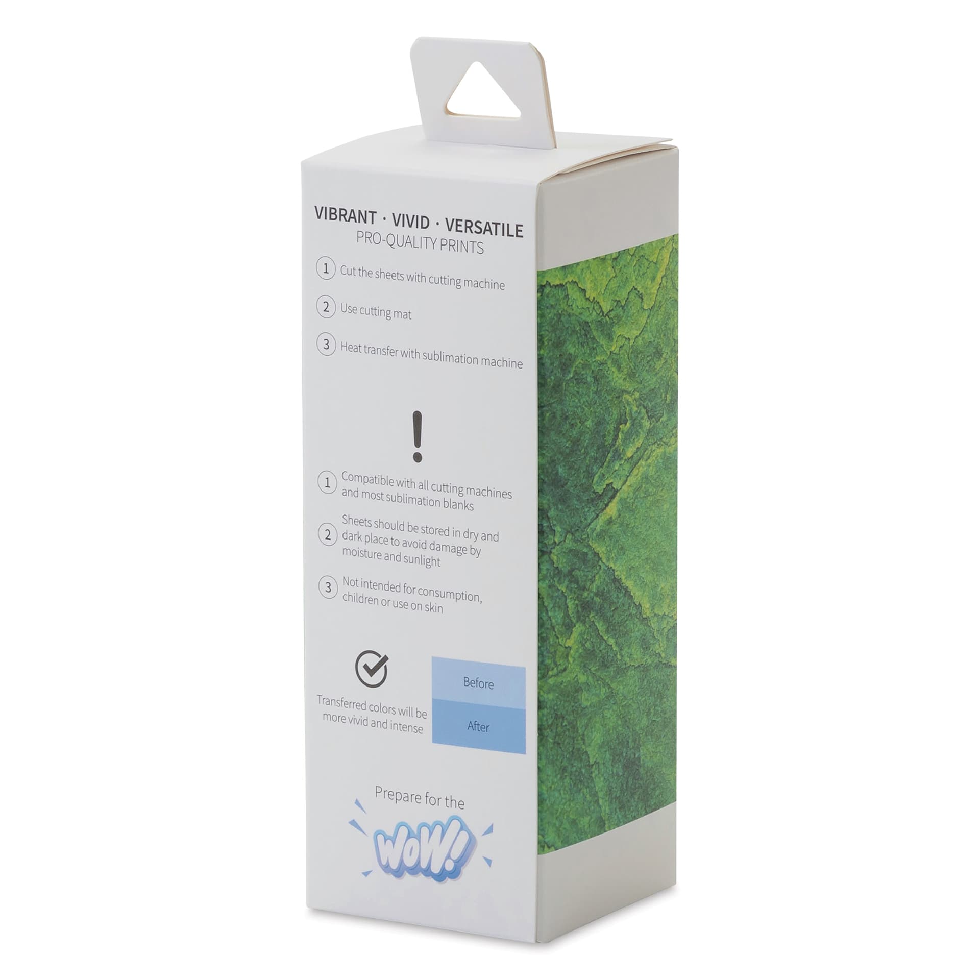 Craft Express Sublimation Pattern Transfer Sheets - Electric Lake Green, 4-1/2" x 12", Pkg of 4 back of box