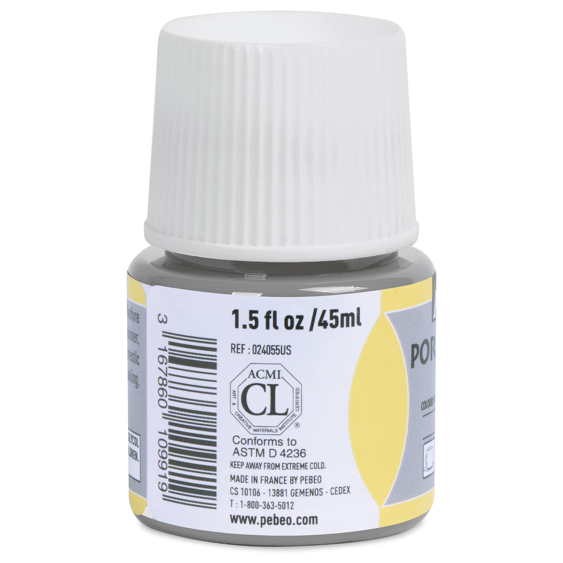 Pebeo Porcelaine 150 Paint - Grey, Opaque, 45 ml bottle back