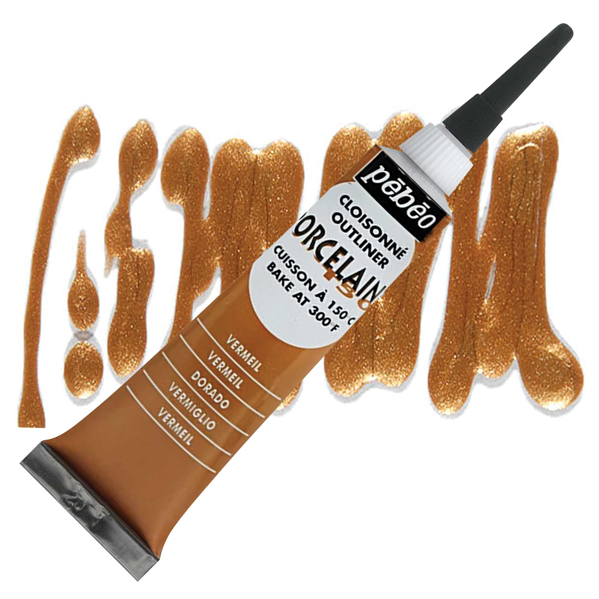 Pebeo Porcelaine 150 Outliner - Vermeil, Outliner, 20 ml tube and swatch