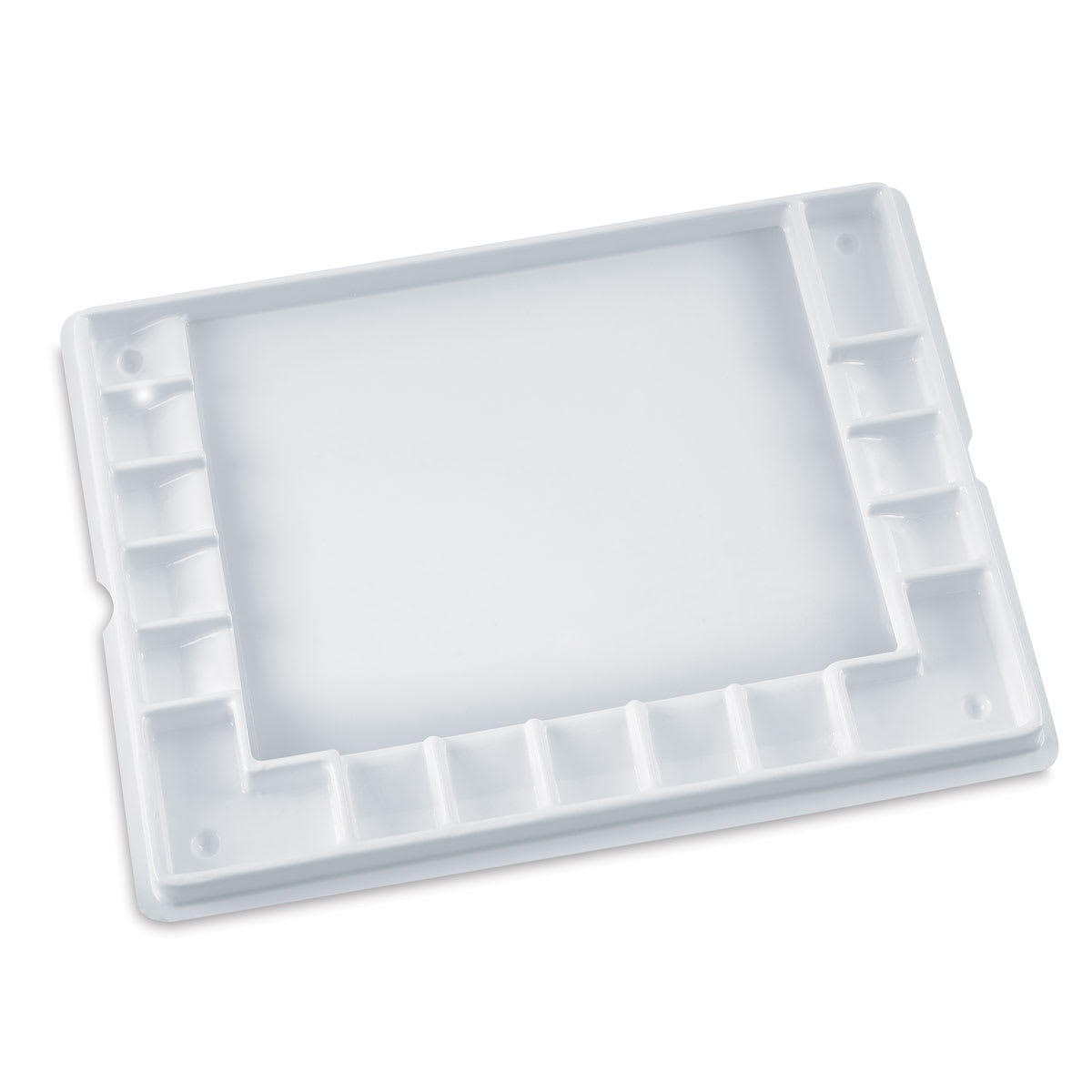 Tom Lynch Speedball Watercolor Palette - Top view of palette showing mixing area and 16 wells