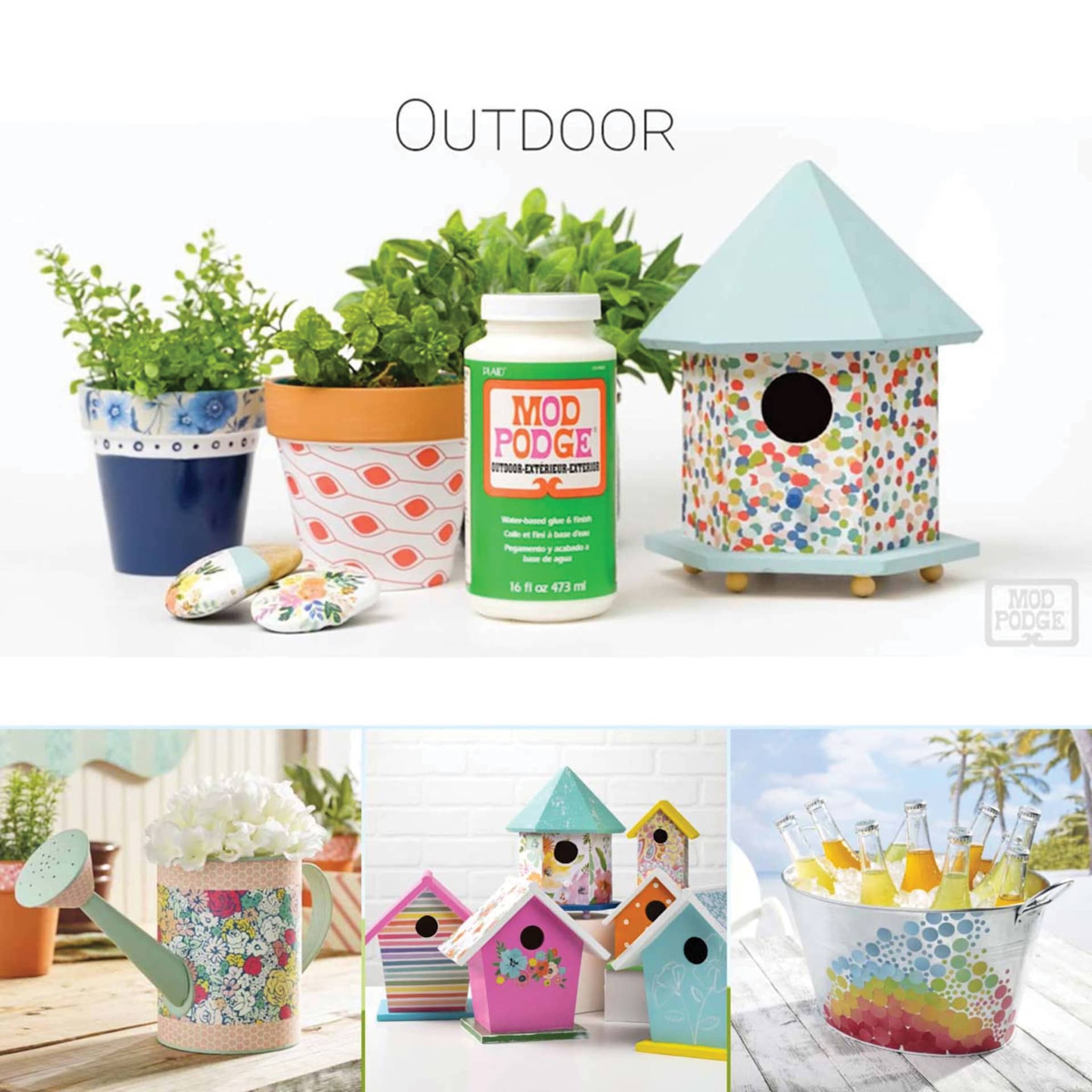 Various finished projects made with Mod Podge Outdoor