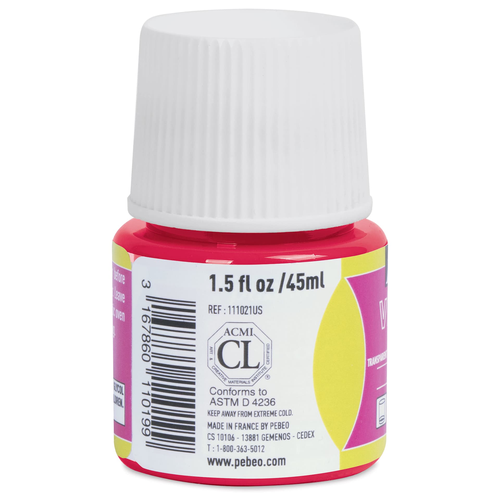 Pebeo Vitrea 160 Glass Paint - Vivid Pink, Glossy, 45 ml bottle (side)