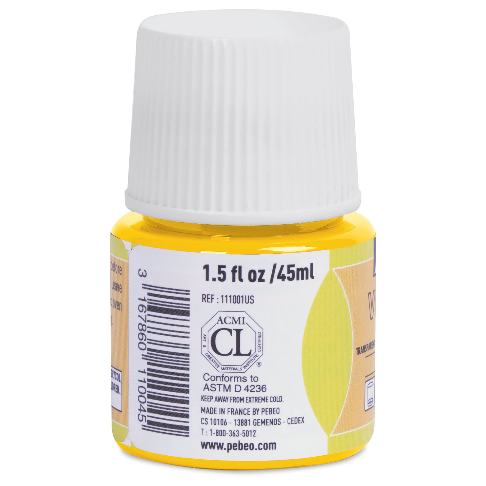 Pebeo Vitrea 160 Glass Paint - Sun Yellow, Glossy, 45 ml bottle (side)