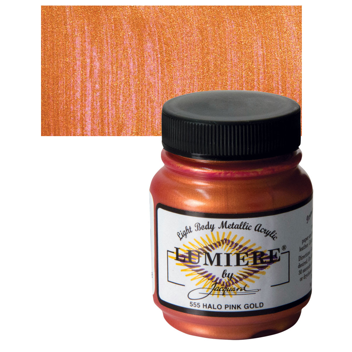 Jacquard Lumiere Acrylic - Halo Pink Gold, 2.25 oz Jar and swatch