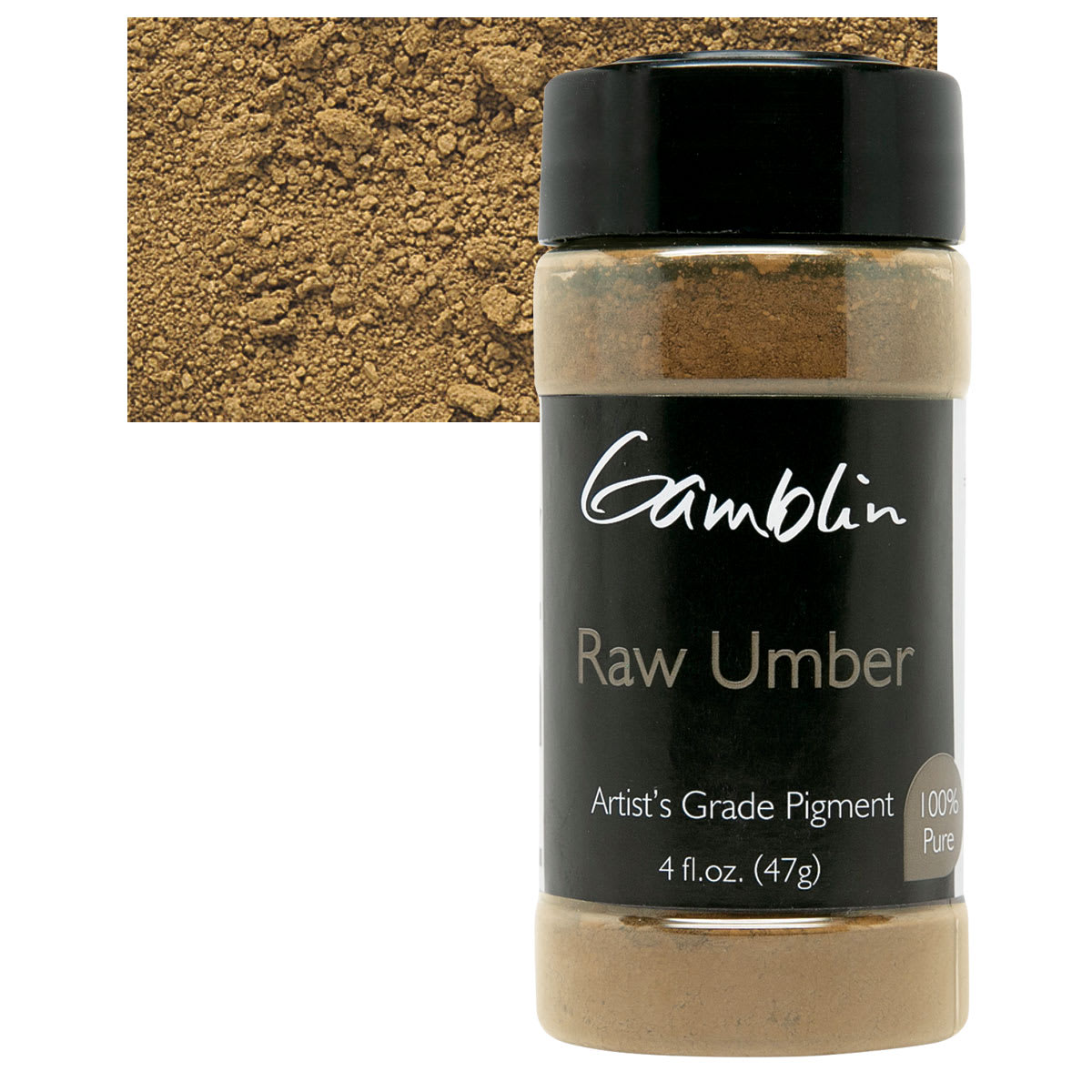 Gamblin Artist's Grade Pigment - Raw Umber, 4 oz bottle and swatch