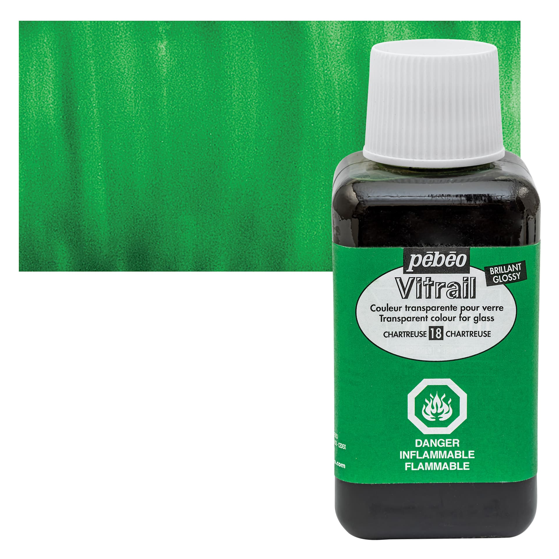 Pebeo Vitrail Paint - Chartreuse, 250 ml bottle and swatch