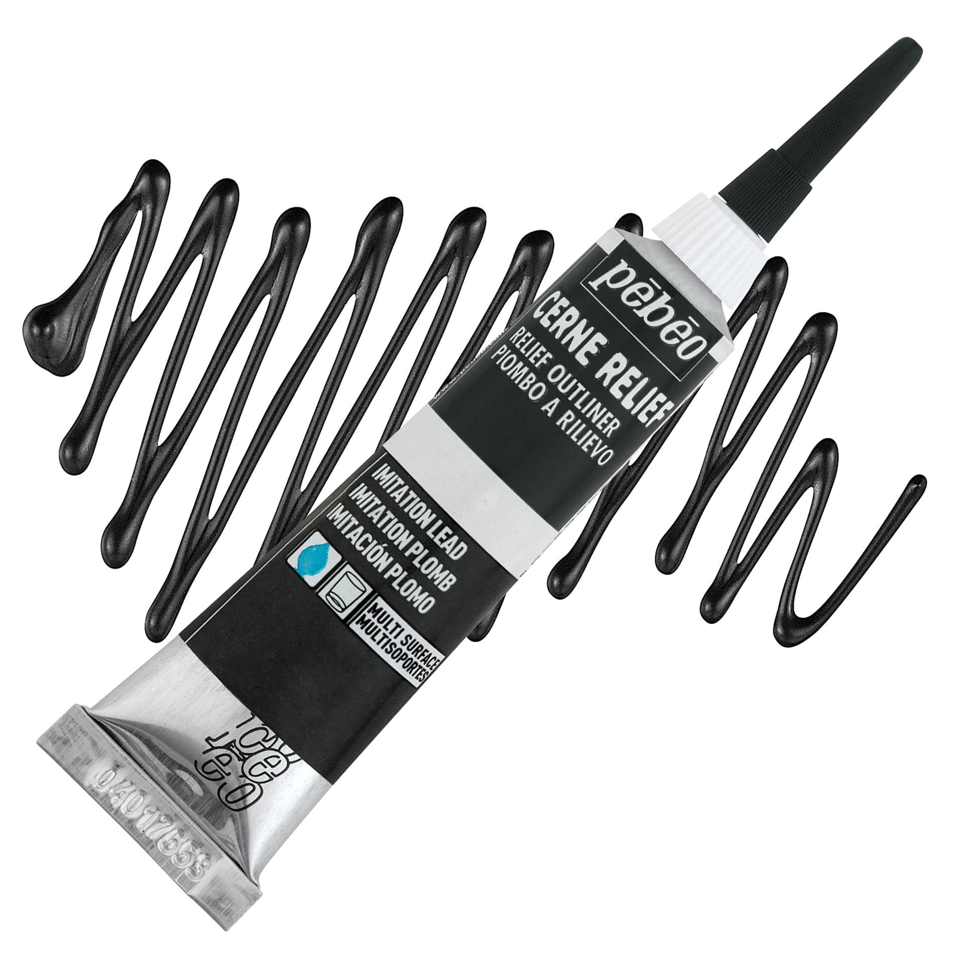 Pebeo Vitrail Paint Outliner - Imitation Lead Outliner, 20 ml tube and swatch