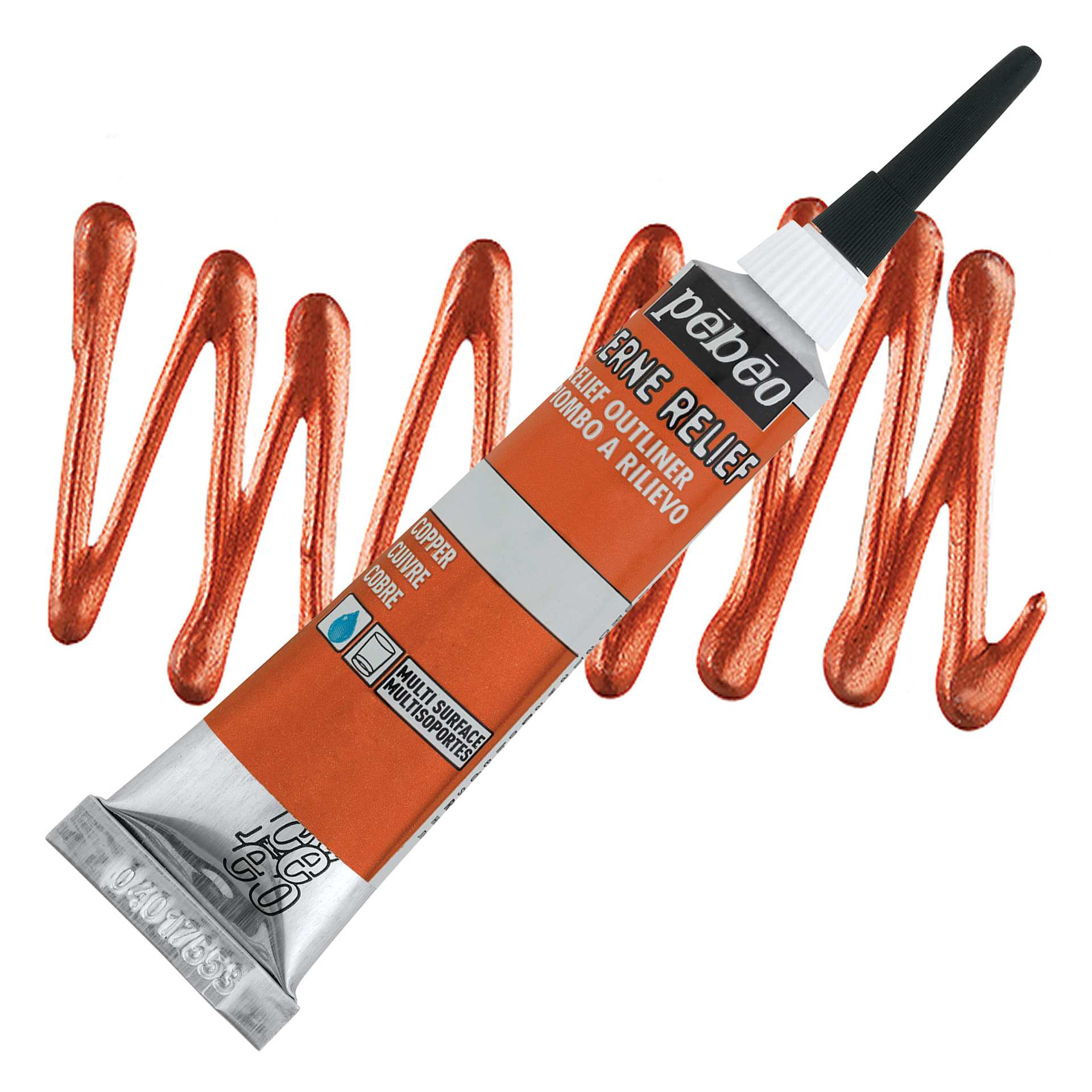Pebeo Vitrail Paint Outliner - Copper Outliner, 20 ml tube and swatch