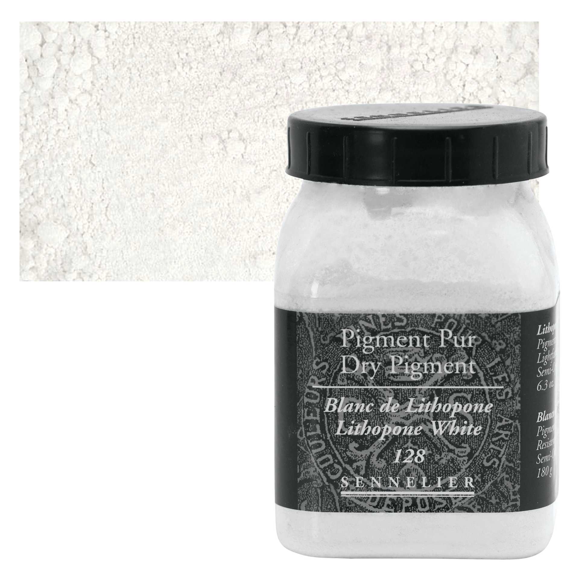 Sennelier Dry Pigment - Lithopone White, 180 g jar and swatch