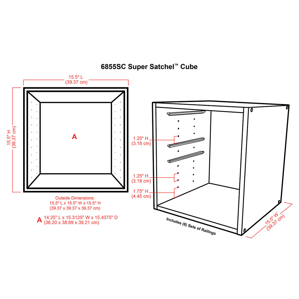 ArtBin Super Satchel Cube (illustration with corresponding dimensions)