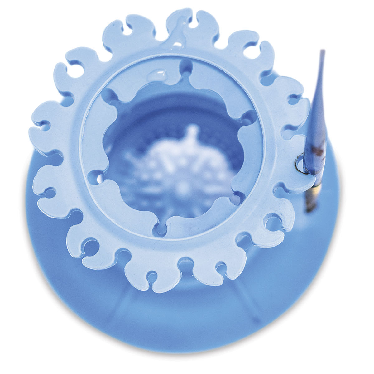 Paint Puck Ultimate Rinse Cup - Top view of Blue cup with single brush