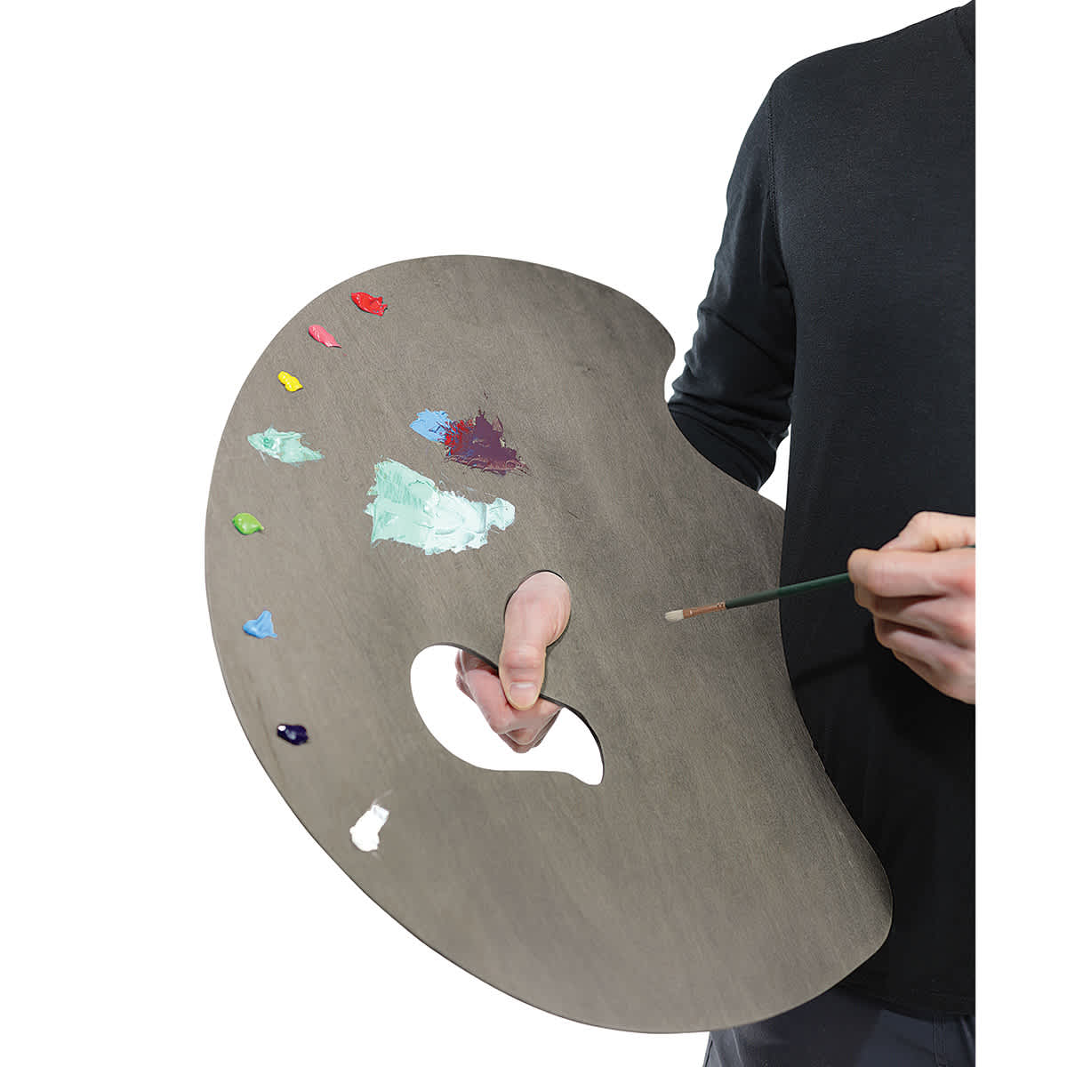 New Wave Art Wood Palette - Grey, 22-1/4'' x 18'' x 1/5'', Grand View Confidant, Right Hand (shown in the artist's right hand)