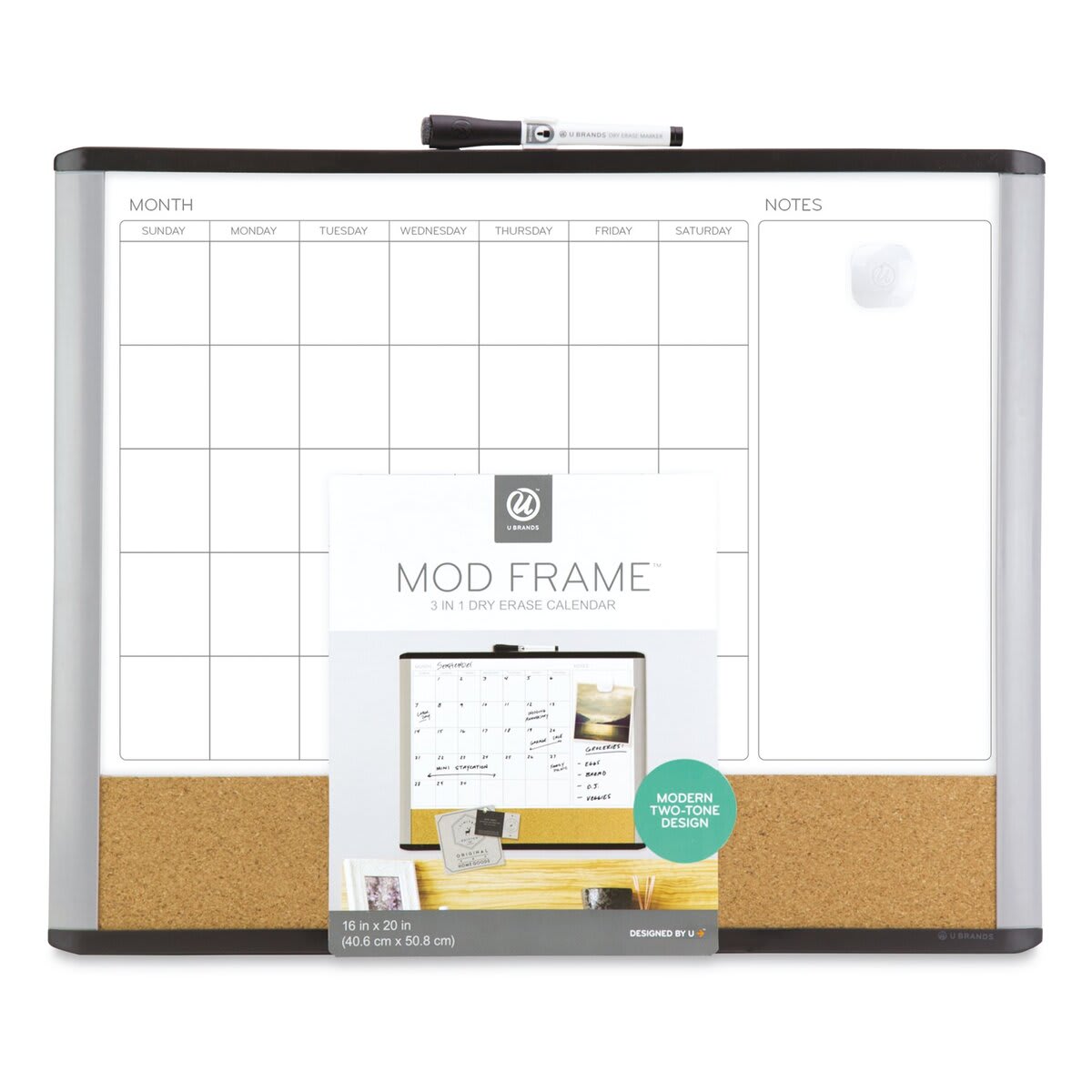 U Brands Combo Dry Erase Board - Large Pin-It Frame Calendar shown with label