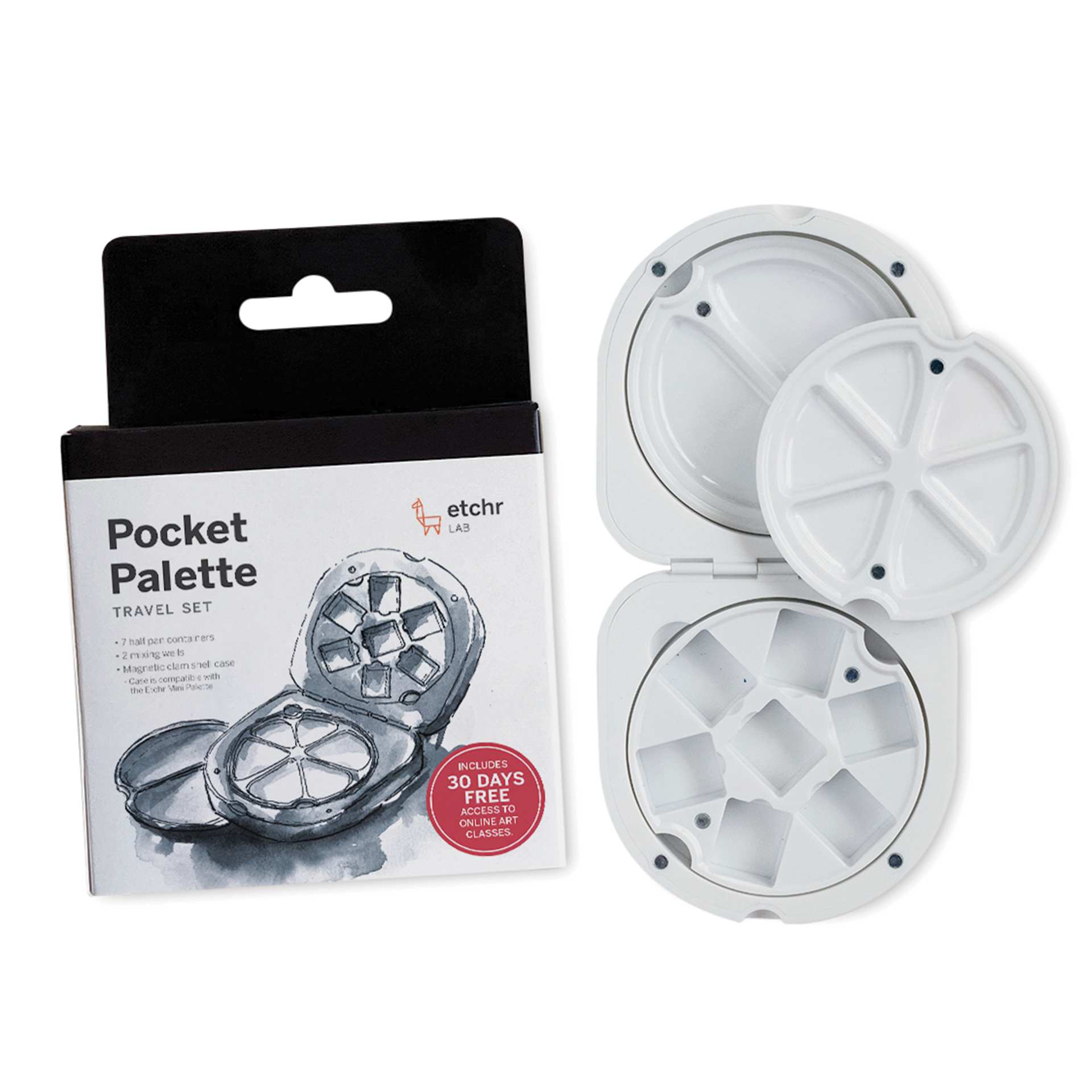 Etchr Travel Pocket Palette, contents with packaging