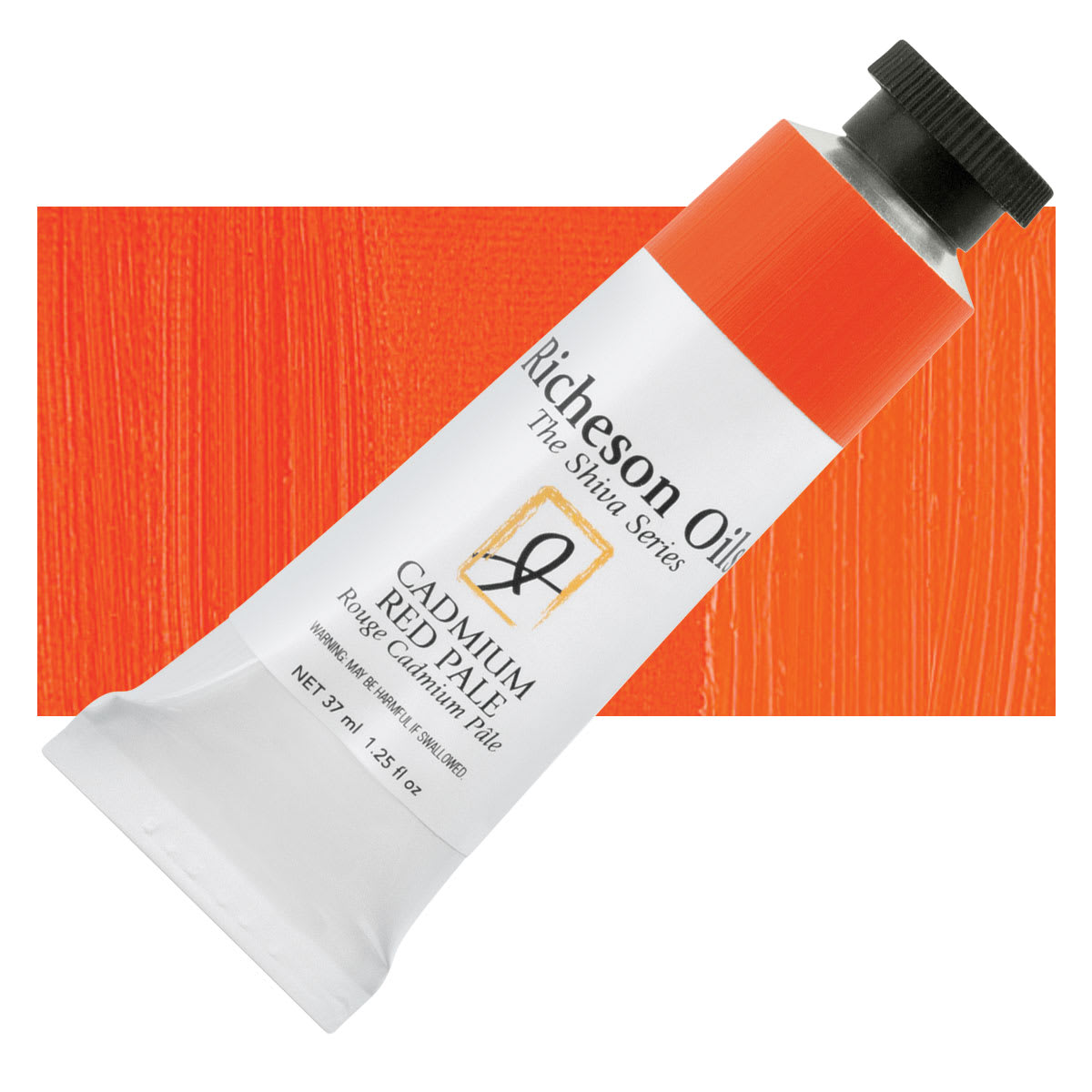 Shiva Signature Artist Oil Color - Cadmium Red Pale, 1.25 oz Tube and swatch