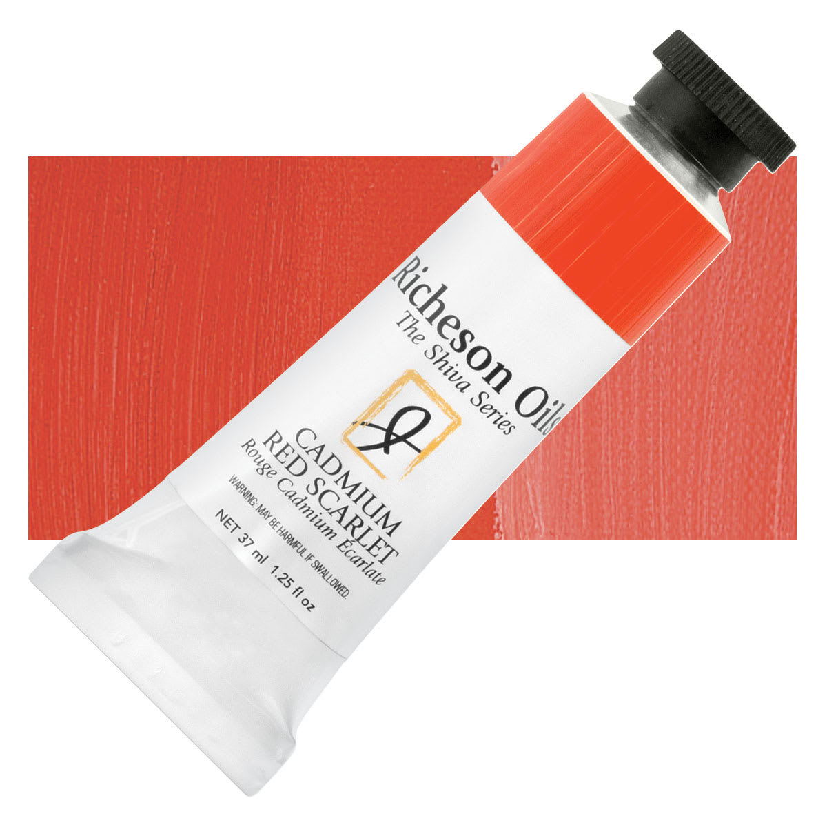 Shiva Signature Artist Oil Color - Cadmium Red Scarlet, 1.25 oz Tube and swatch