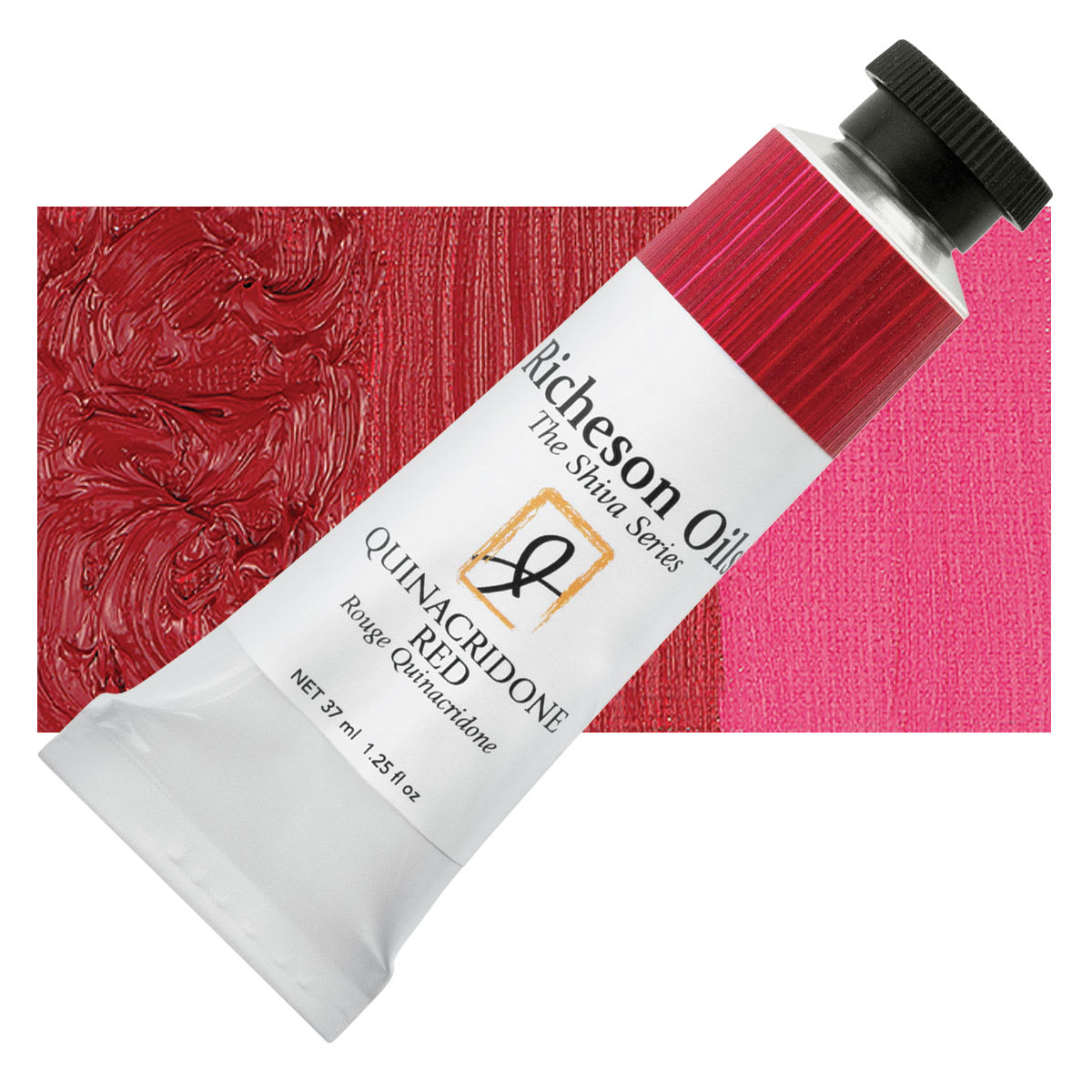 Shiva Signature Artist Oil Color - Quinacridone Red, 1.25 oz Tube and swatch
