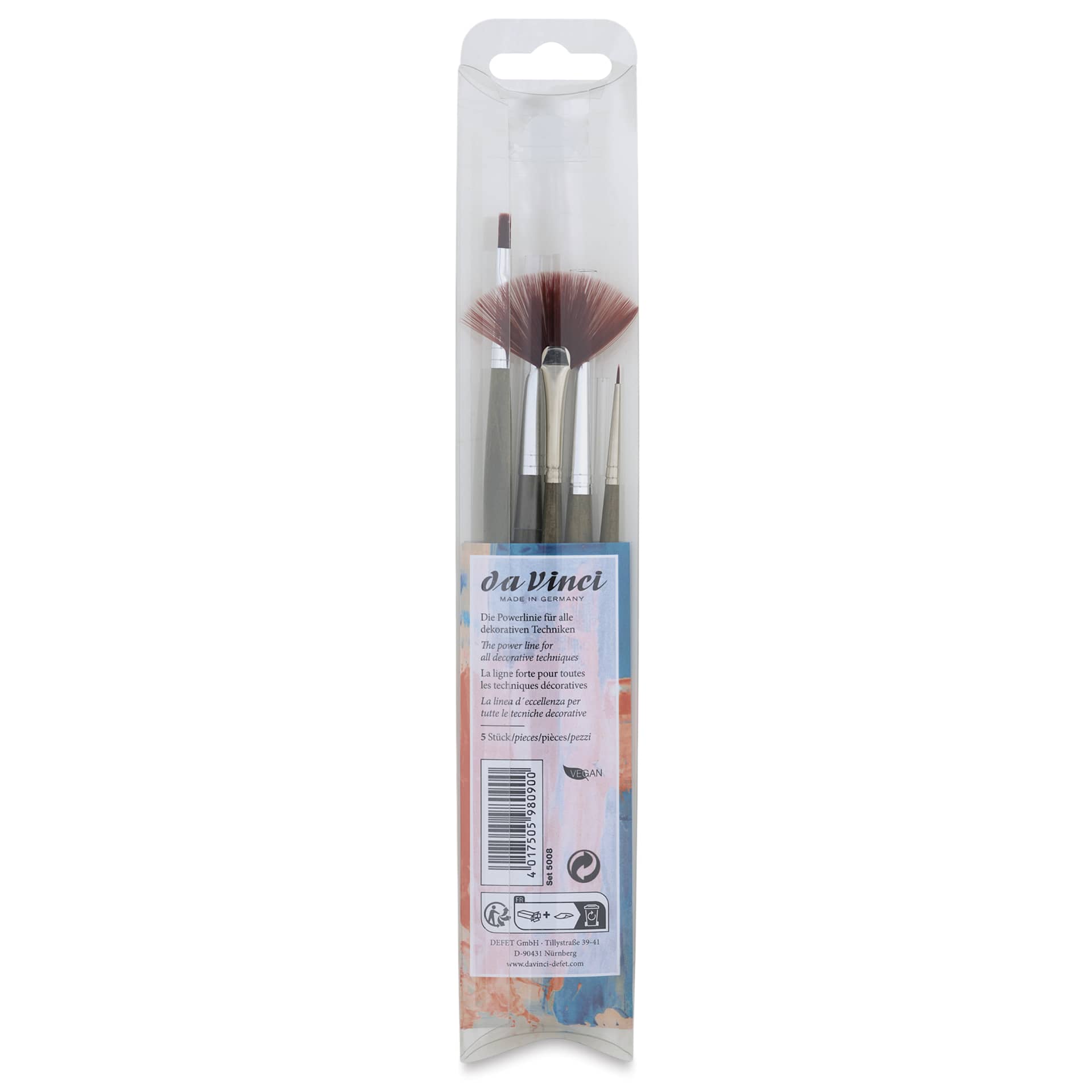 Da Vinci Forte Synthetic Brushes - Set of 5, Short Handle, Set 5008, back of packaging