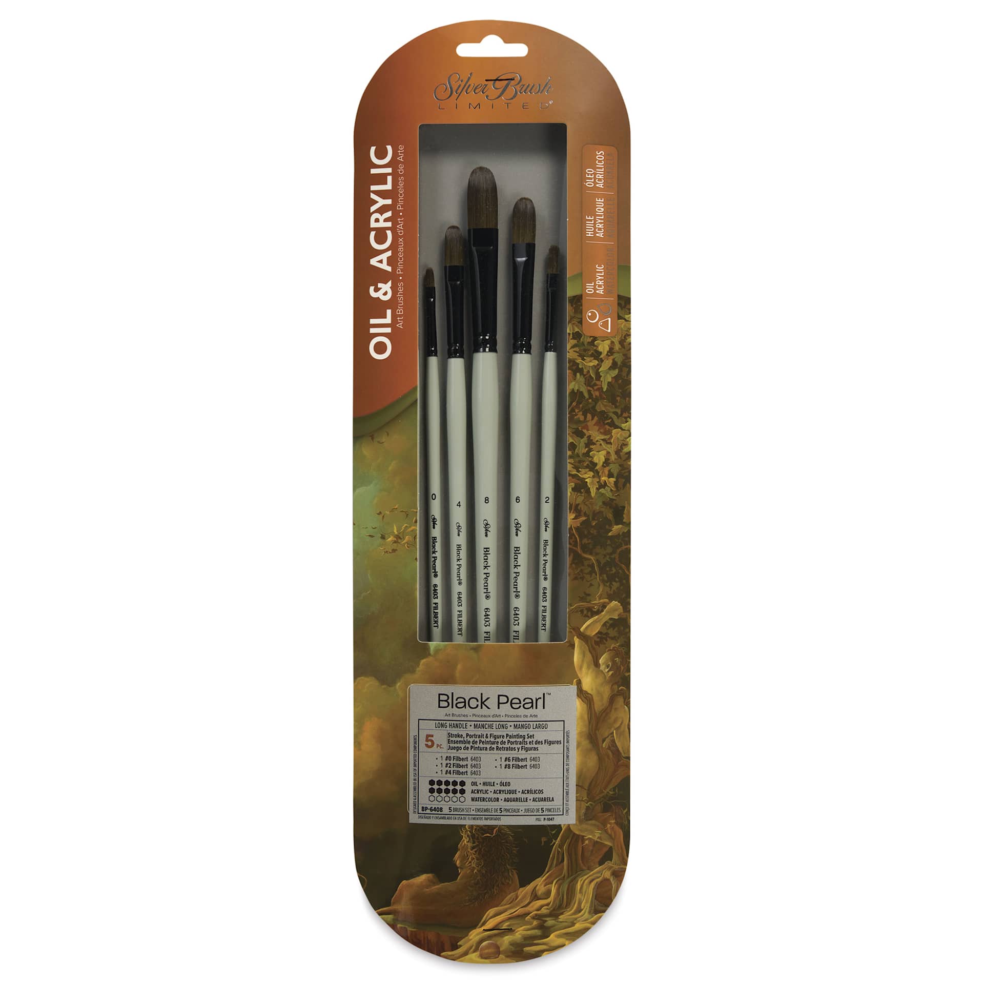 Silver Brush Black Pearl Synthetic Brushes - Stroke, Portrait and Figure Painting, Set of 5, front of pack