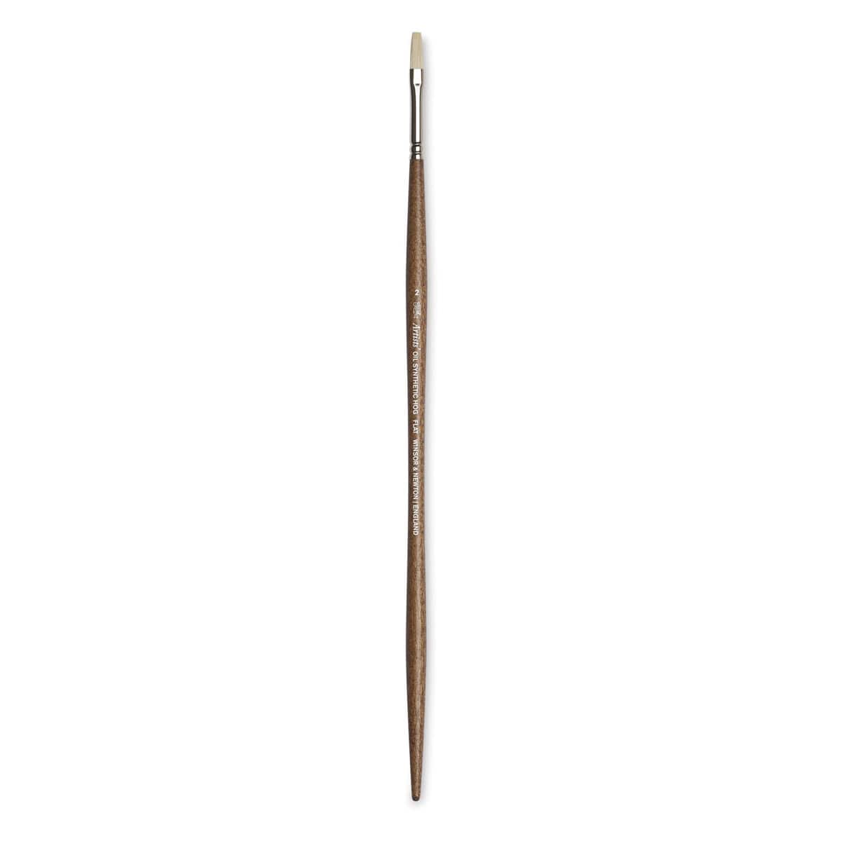 Winsor & Newton Artists' Oil Synthetic Hog Brush - Flat, Size 2, Long Handle (full length)