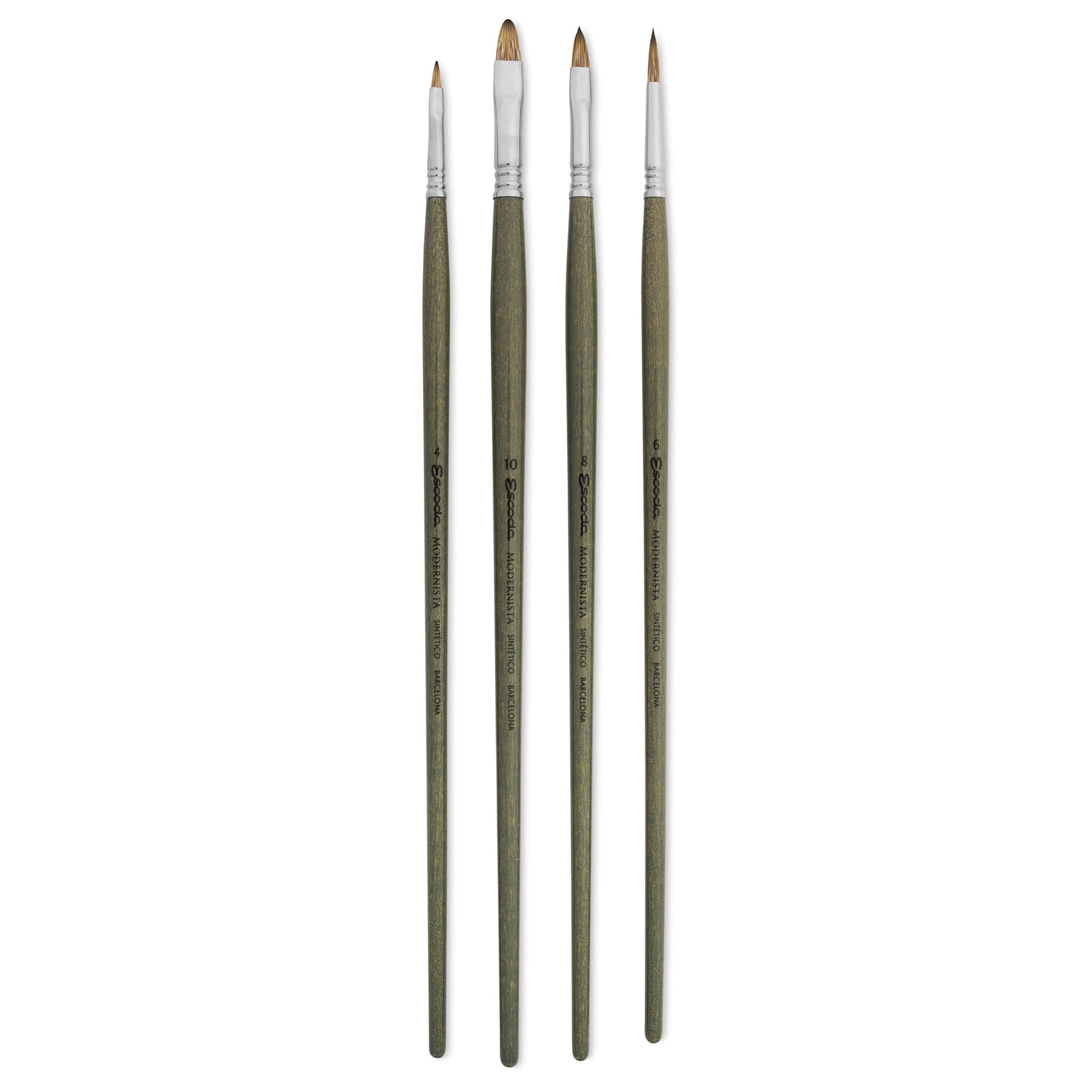 Escoda Modernista Tadami Synthetic Mongoose Brushes - Series 8956, Set of 4, brushes laid out