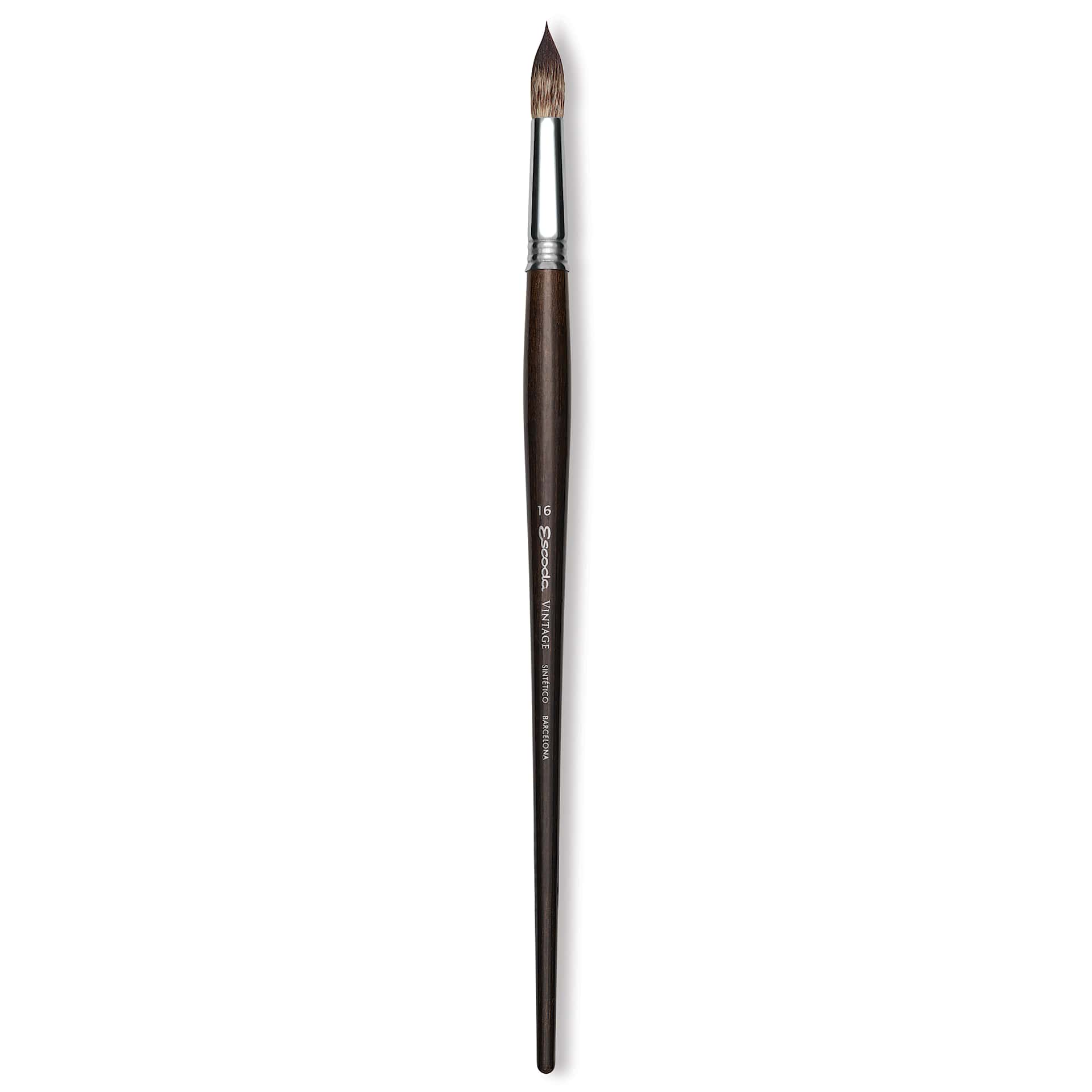 Escoda Vintage Synthetic Brush - Round Pointed, Long  Handle, Size 16